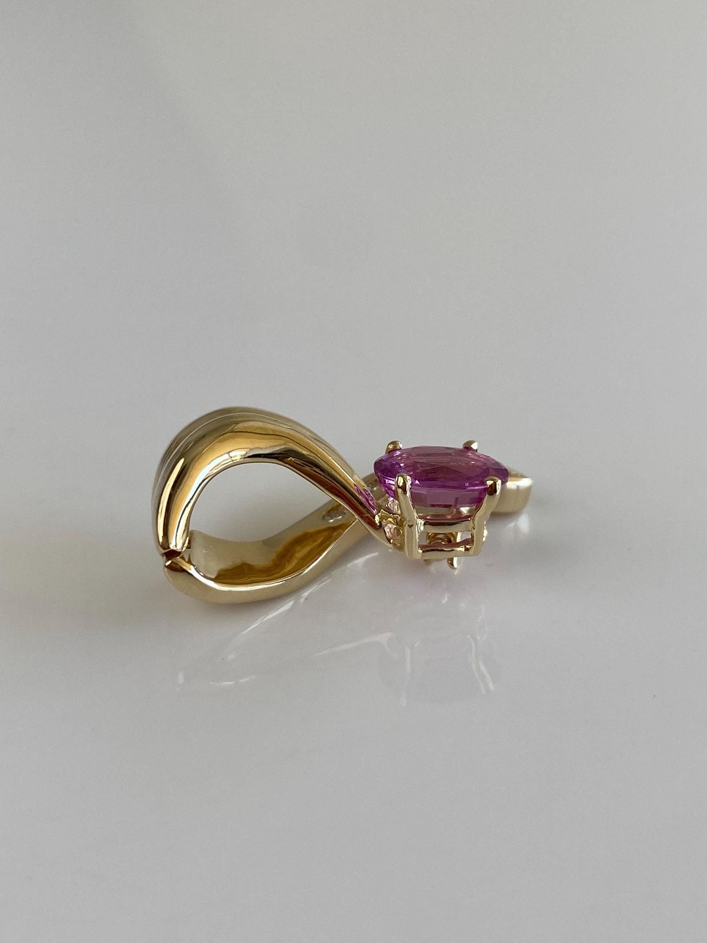 Solid 14k White & Yellow Gold Diamond Pink Sapphires Slide Charm