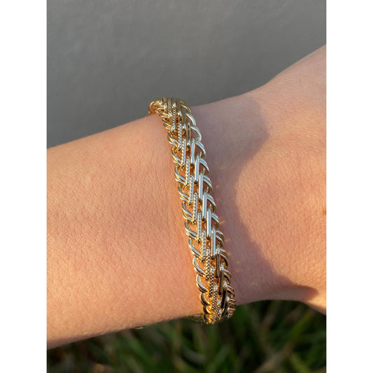 Solid 14k Yellow Gold Fancy Chain Bracelet - 7.75 inches