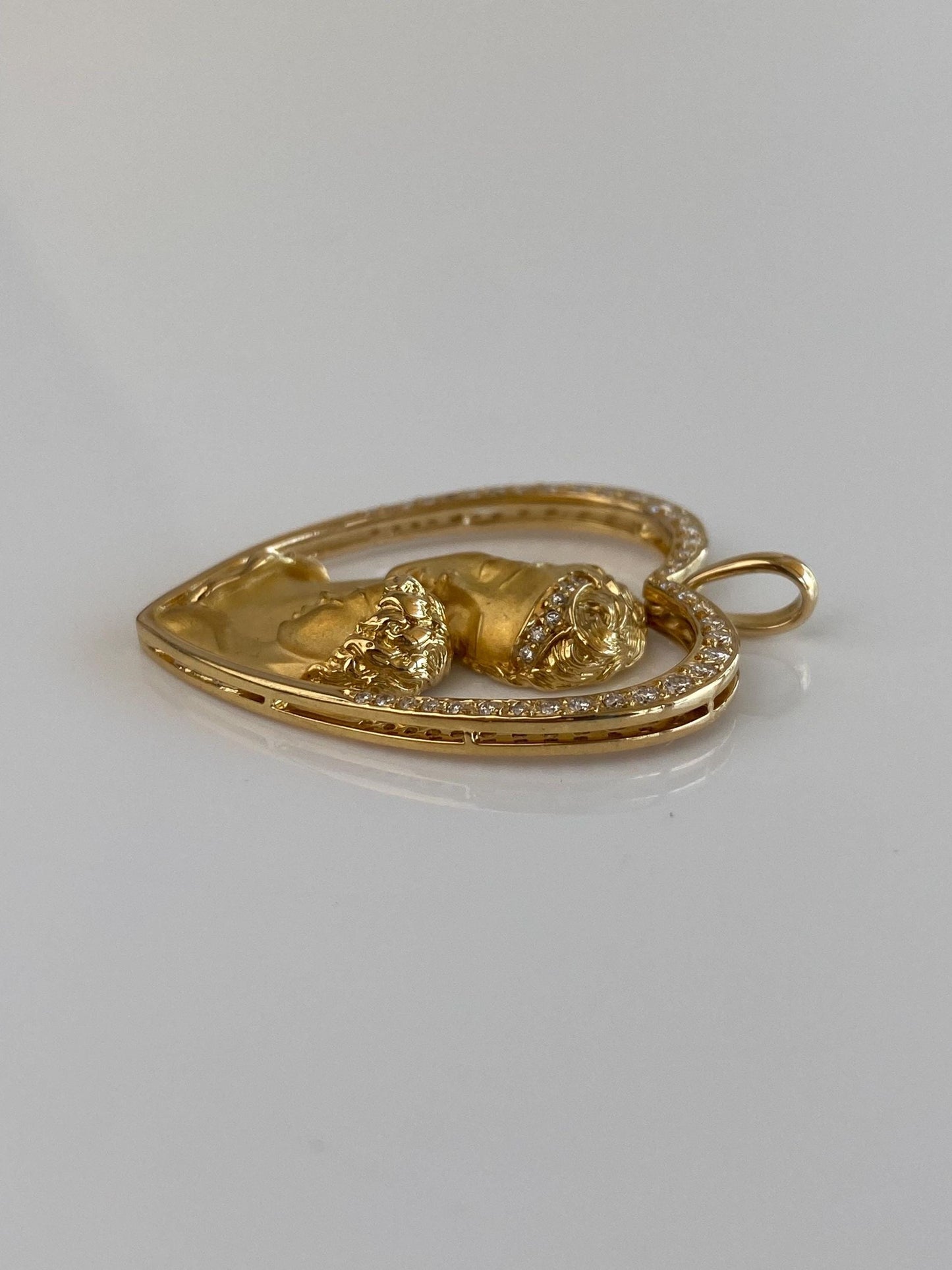 Vintage Solid 18k Yellow Gold Diamond Mother Child Heart Charm