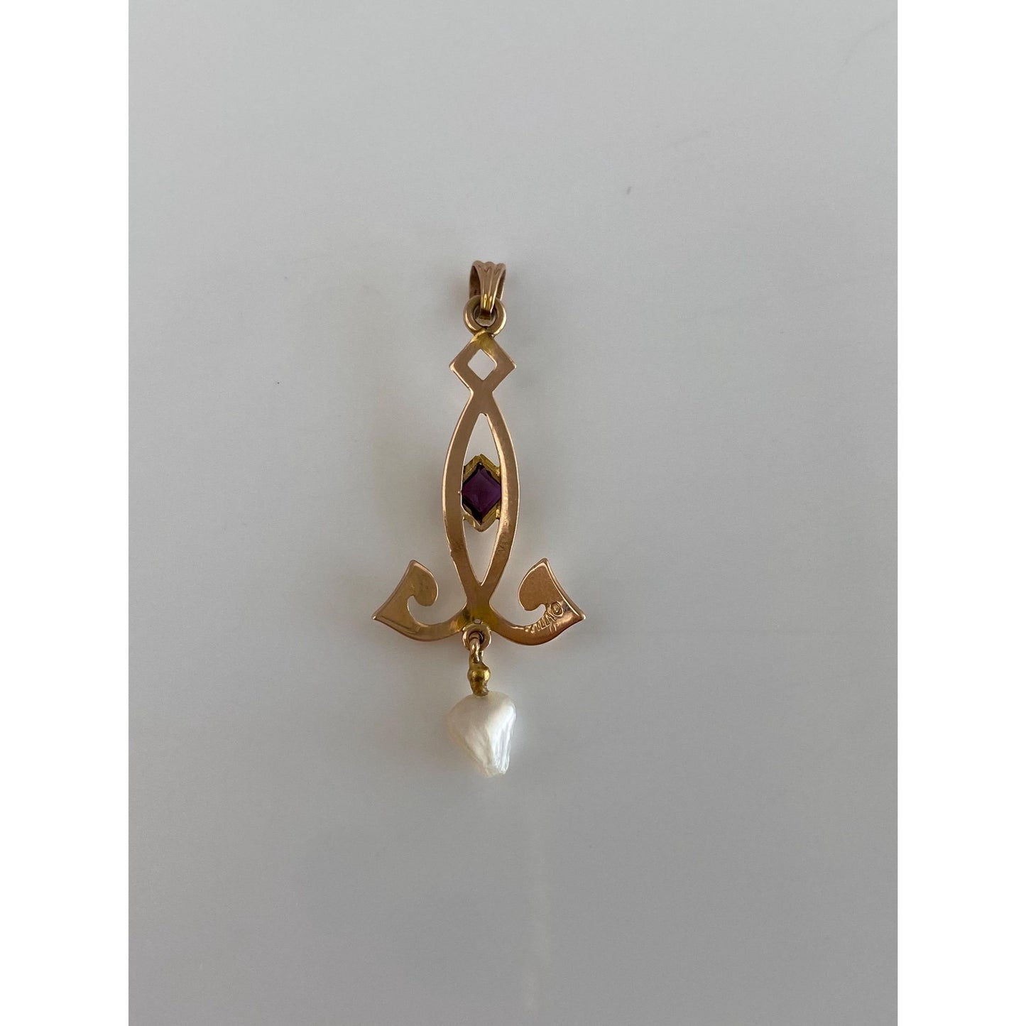 Vintage Solid 10k Yellow Gold Purple Cubic Zirconia Pearl Dangle Charm