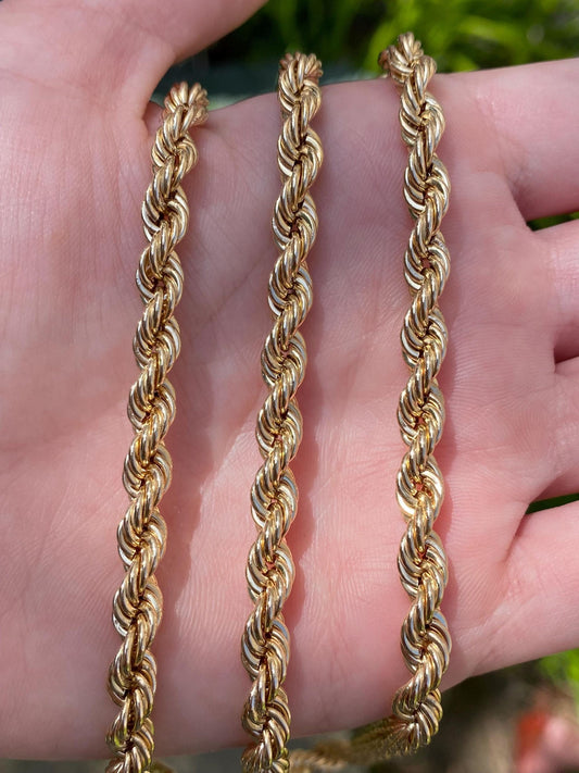 Vintage 14k Yellow Gold Chunky Long Rope Chain Necklace - 32.25 inches