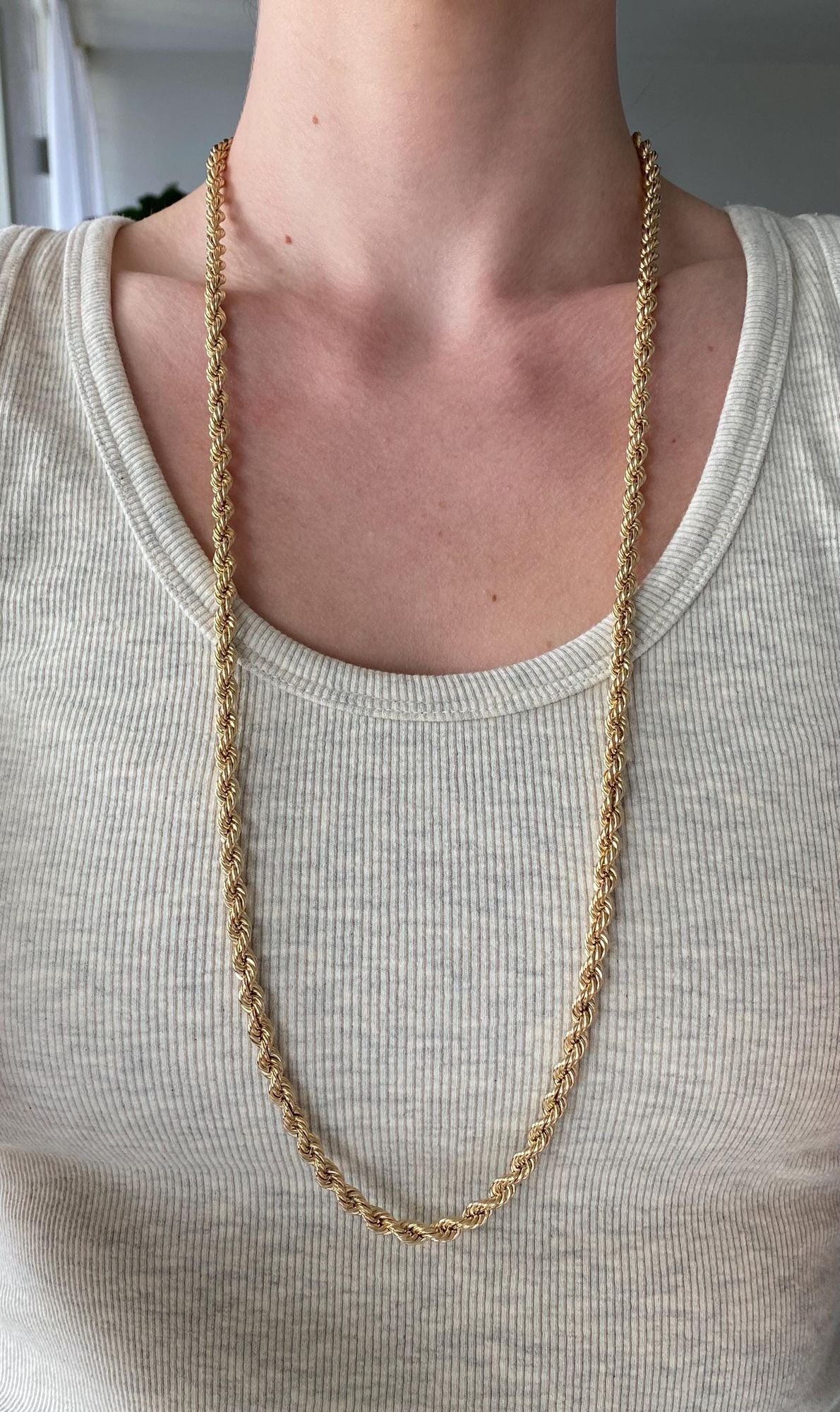 Vintage 14k Yellow Gold Chunky Long Rope Chain Necklace - 32.25 inches