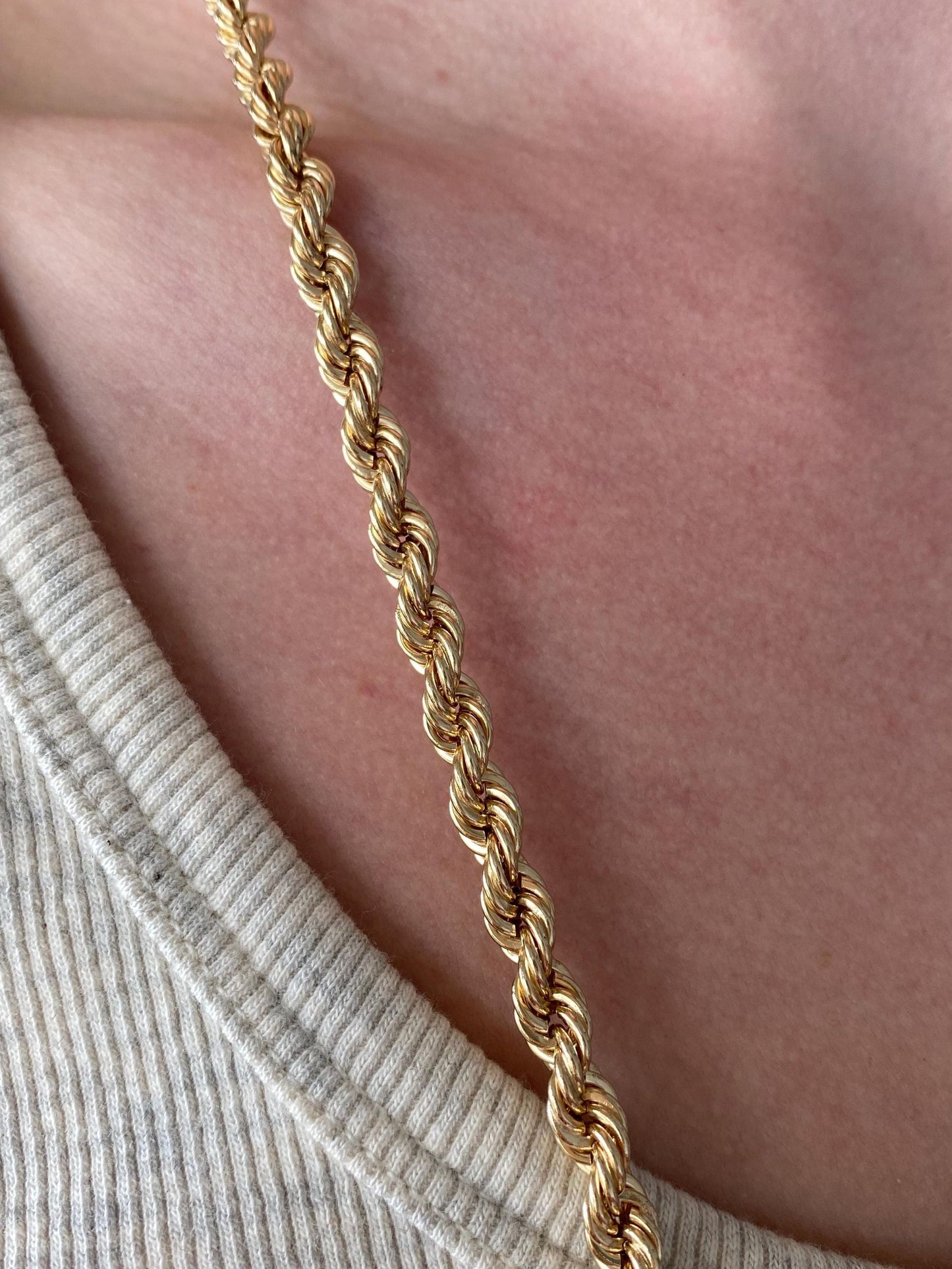 Vintage 14k Yellow Gold Chunky Long Rope Chain Necklace - 32.25 inches