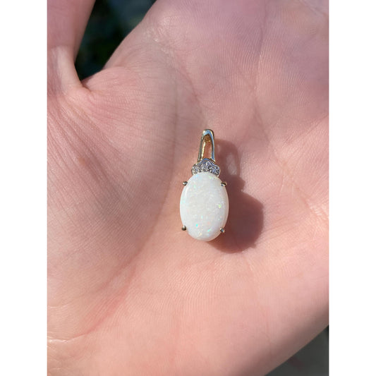 Solid 14k Yellow Gold Opal Diamond Charm