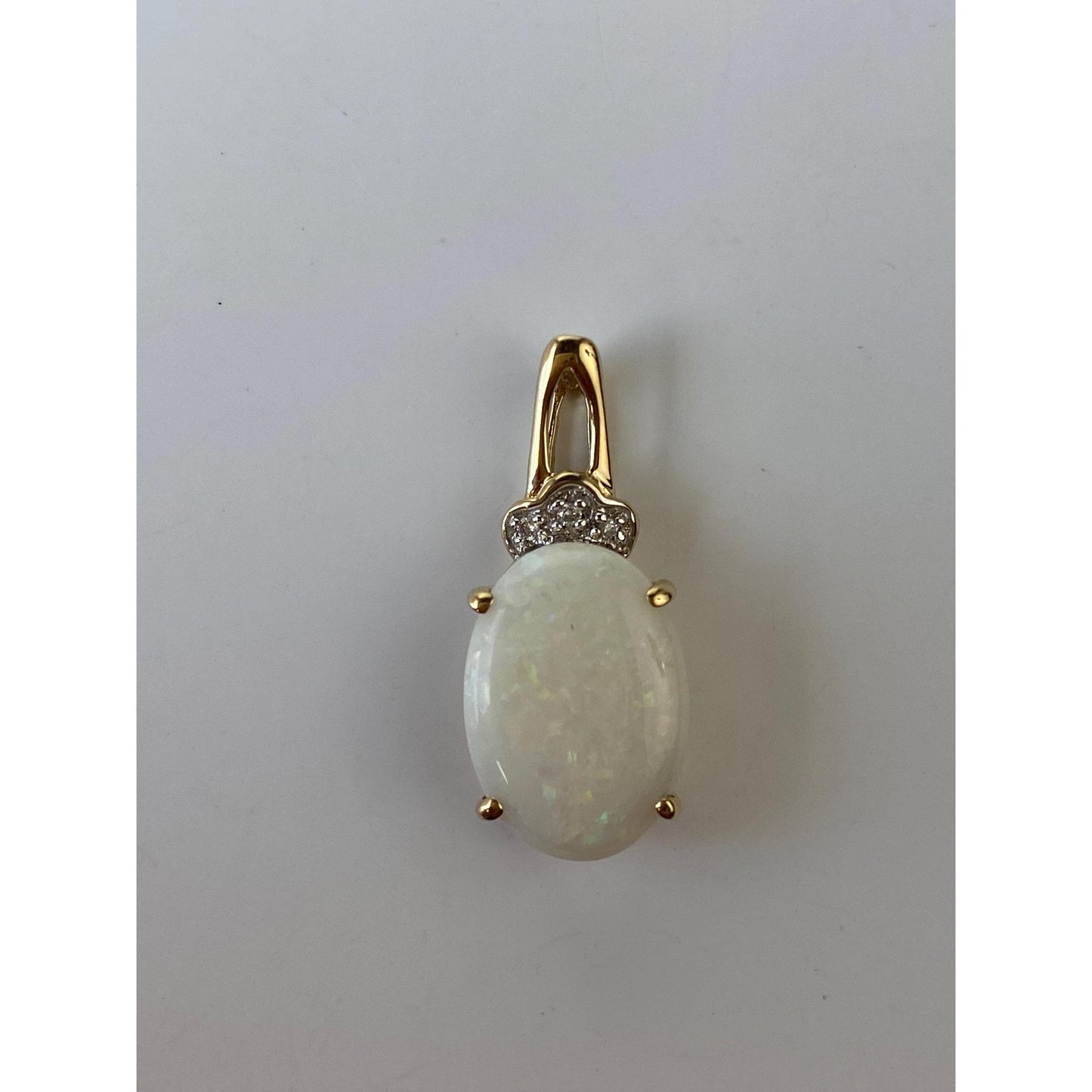 Solid 14k Yellow Gold Opal Diamond Charm