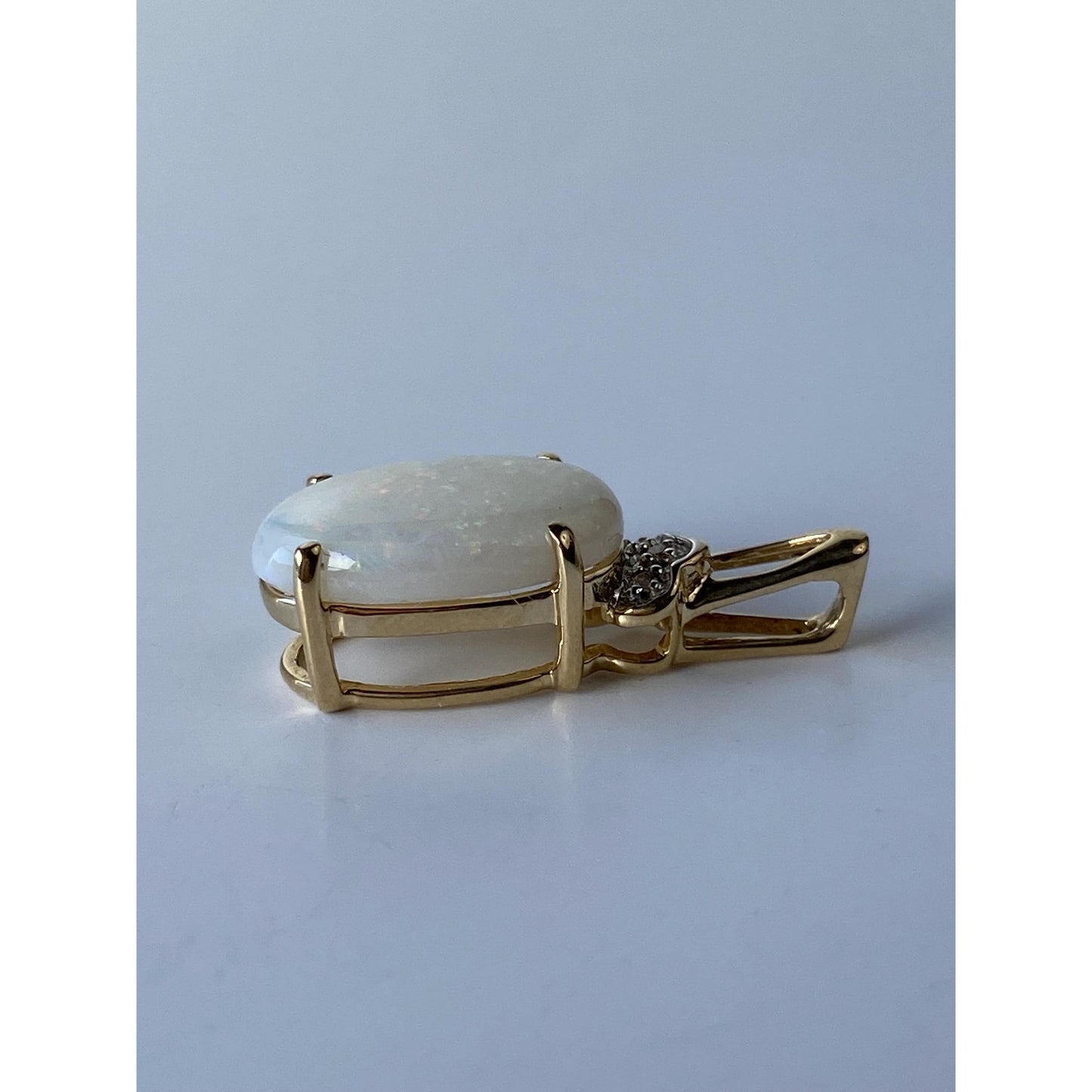 Solid 14k Yellow Gold Opal Diamond Charm