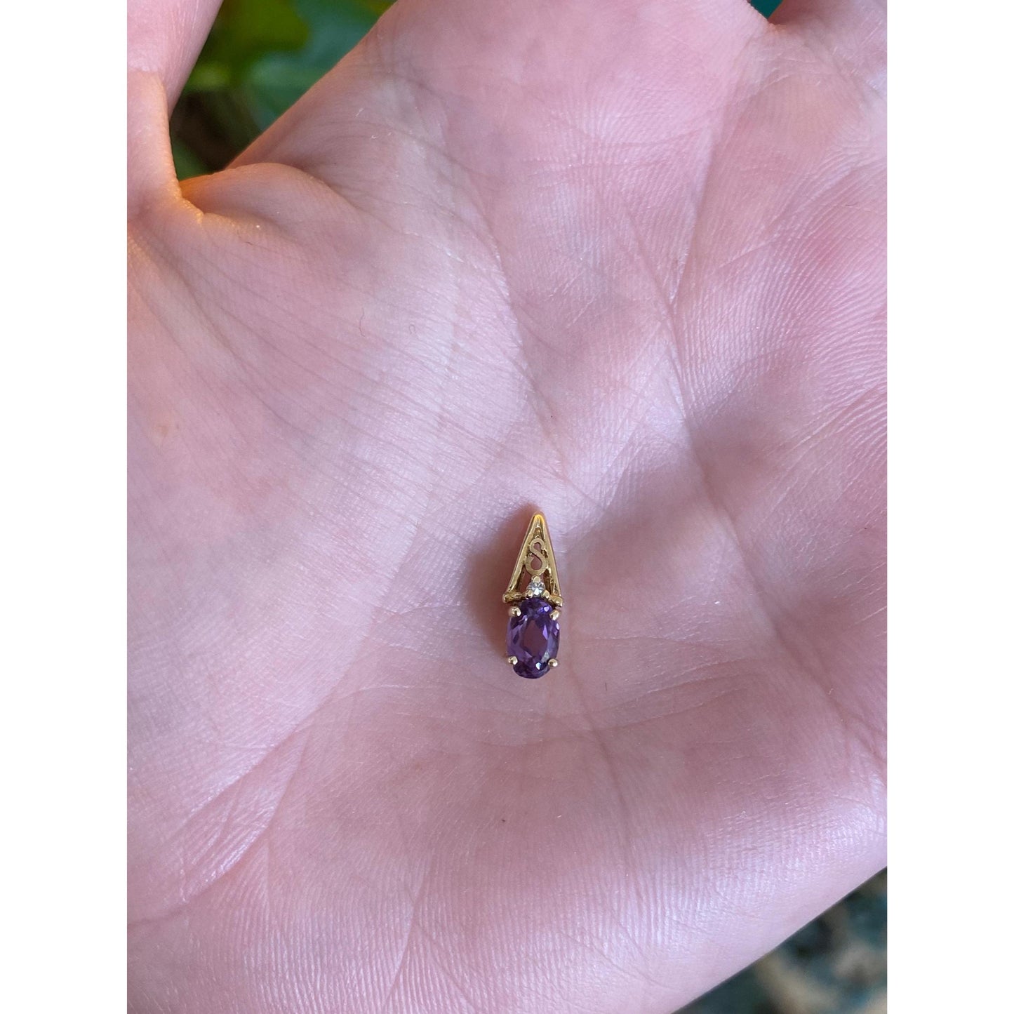 Vintage Solid 14k Yellow Gold Diamond Amethyst Charm