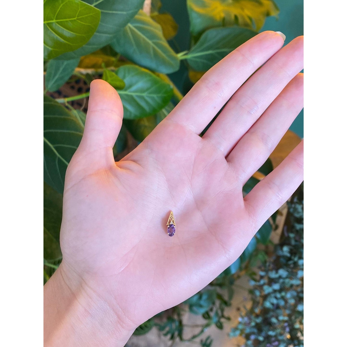 Vintage Solid 14k Yellow Gold Diamond Amethyst Charm