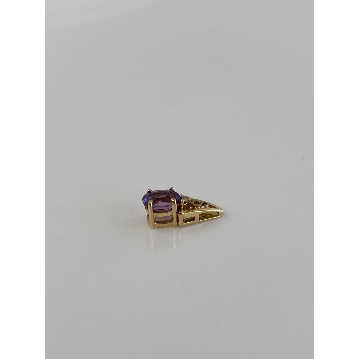 Vintage Solid 14k Yellow Gold Diamond Amethyst Charm