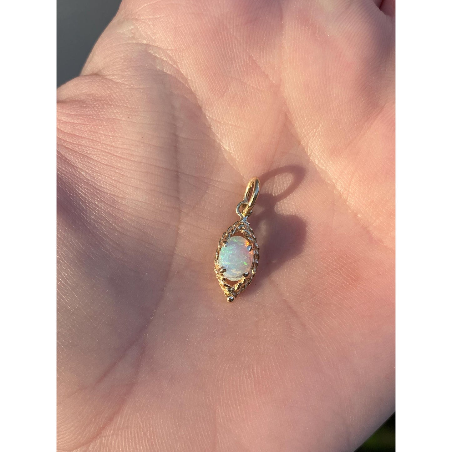 Solid 14k Yellow Gold Ornate Opal Charm