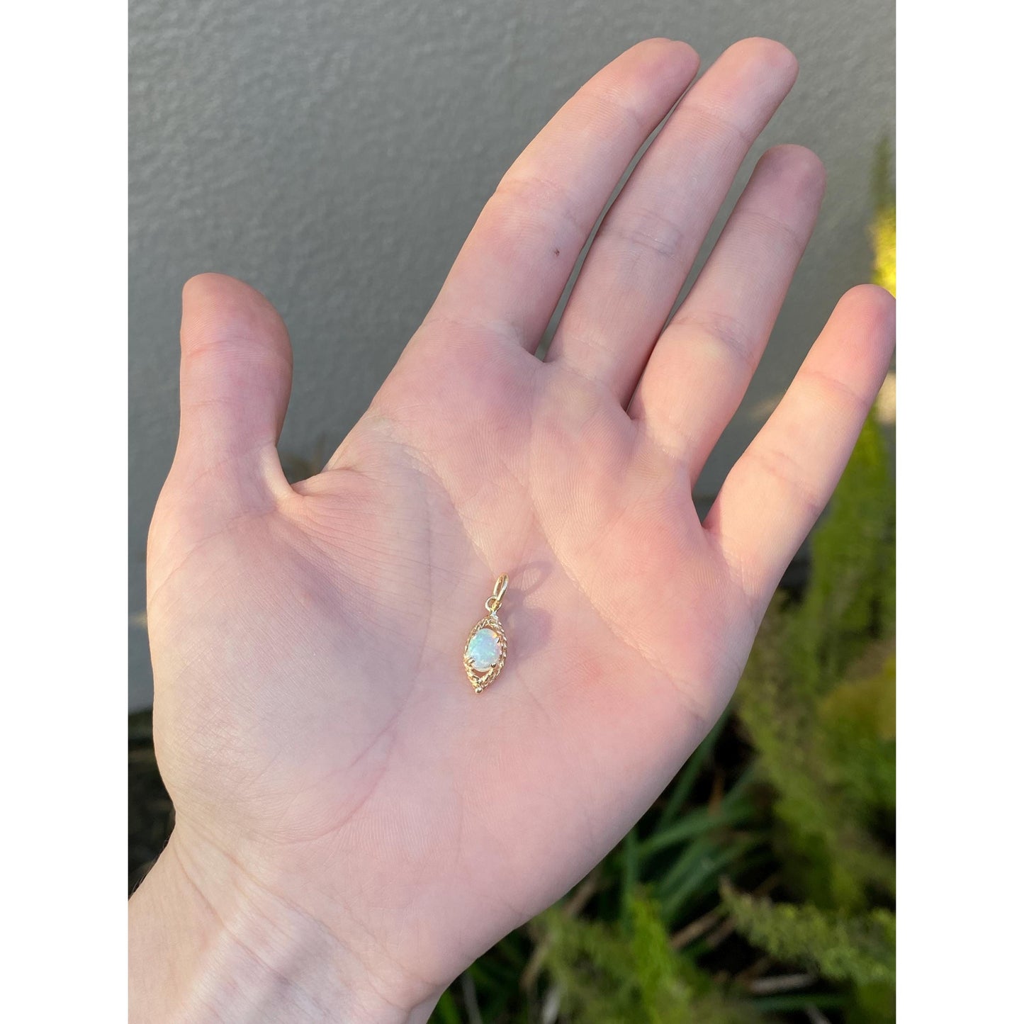 Solid 14k Yellow Gold Ornate Opal Charm