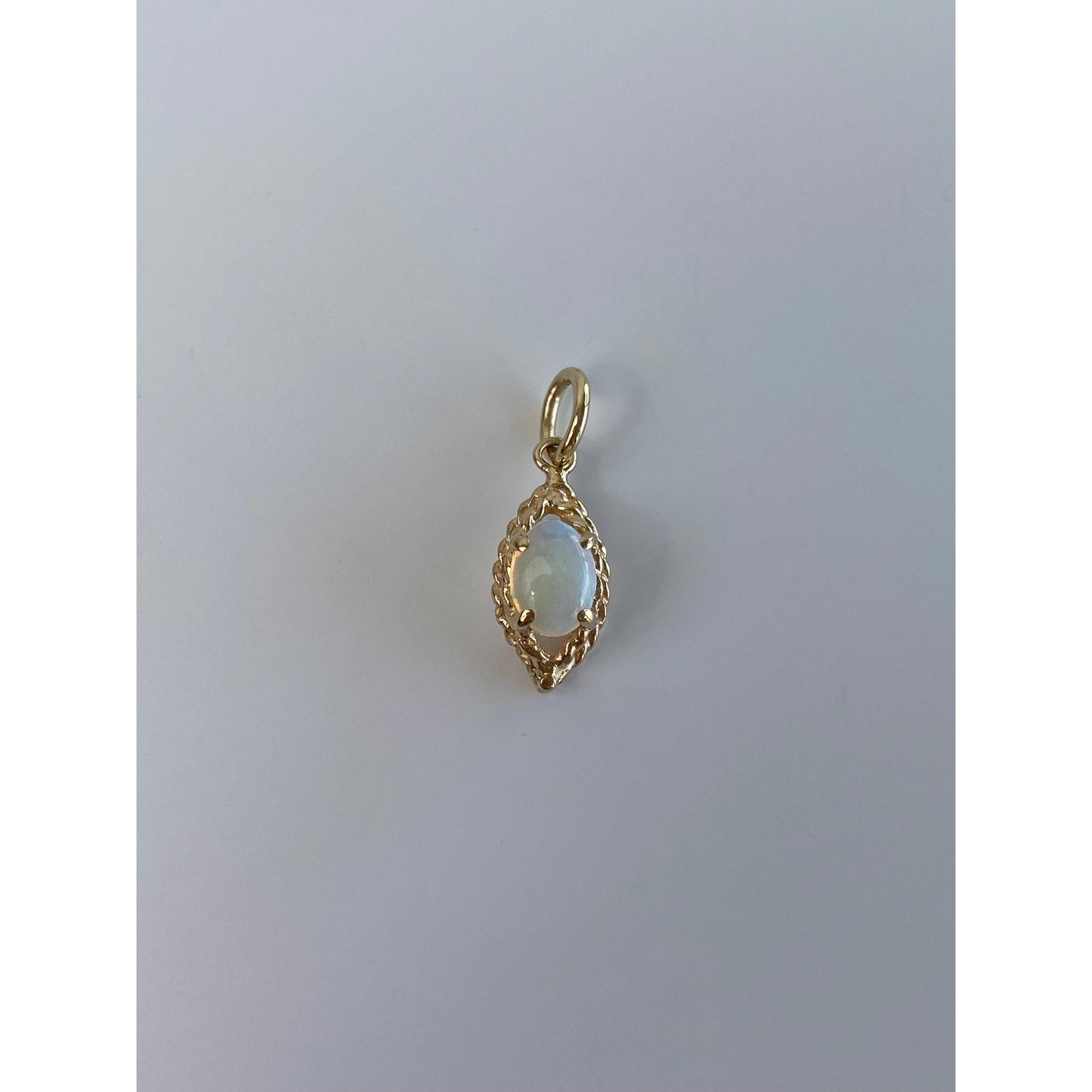 Solid 14k Yellow Gold Ornate Opal Charm