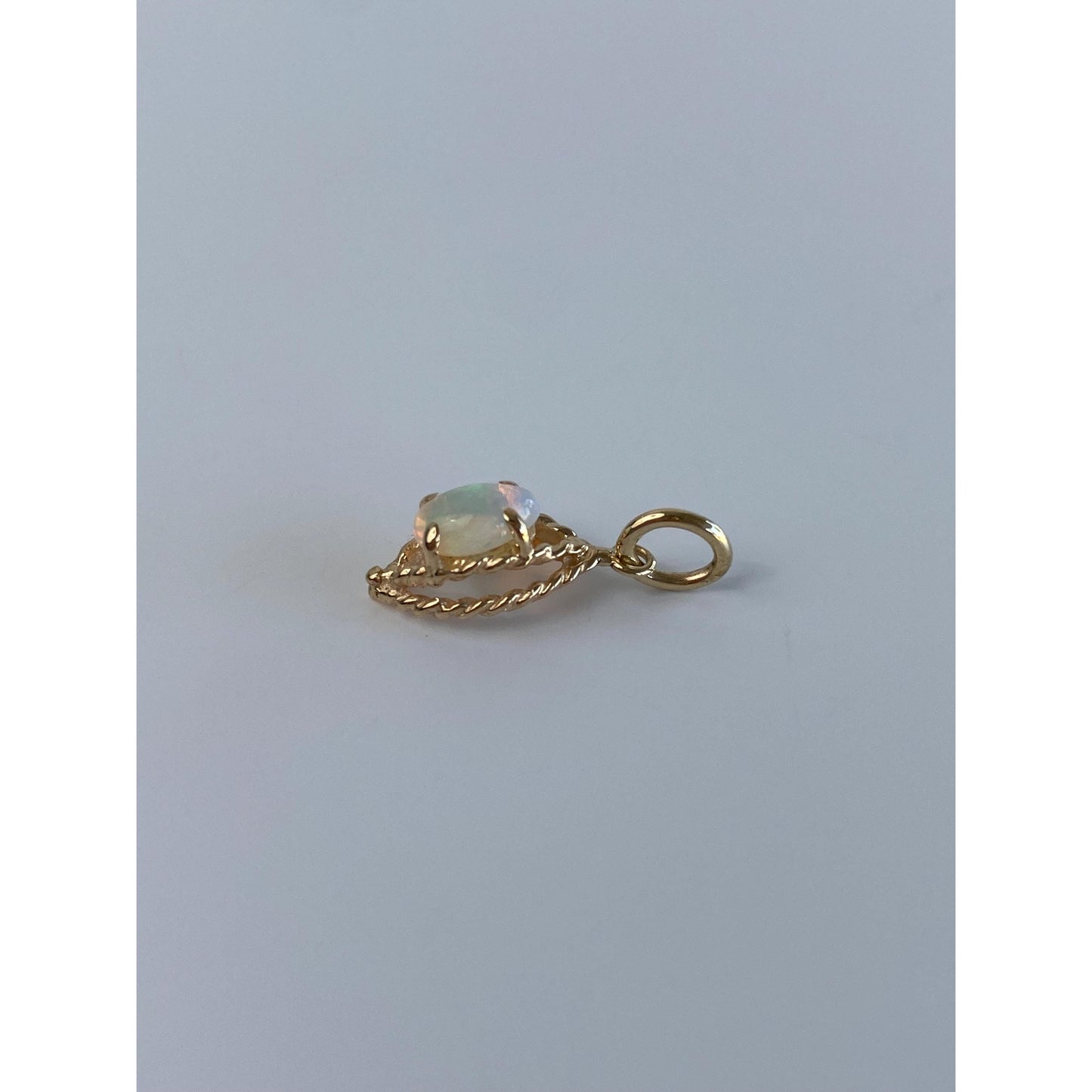 Solid 14k Yellow Gold Ornate Opal Charm