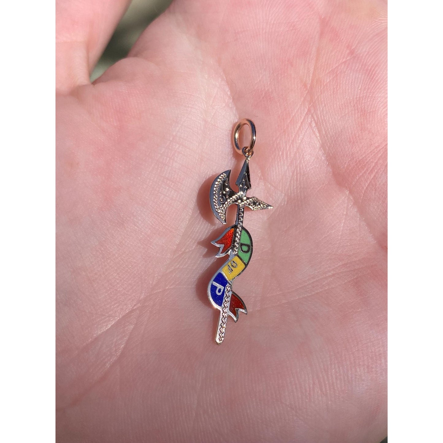 Vintage Solid 8k Rosey Enamel Ax Charm