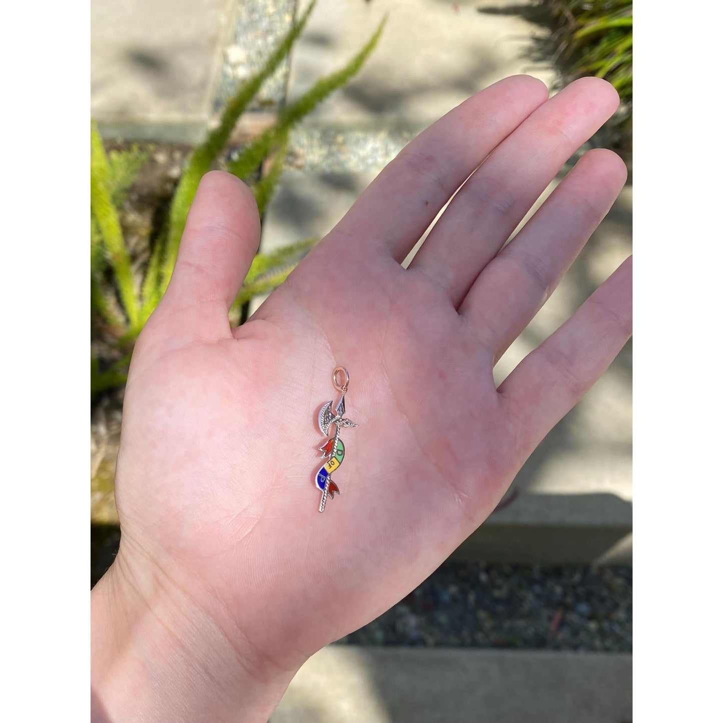 Vintage Solid 8k Rosey Enamel Ax Charm