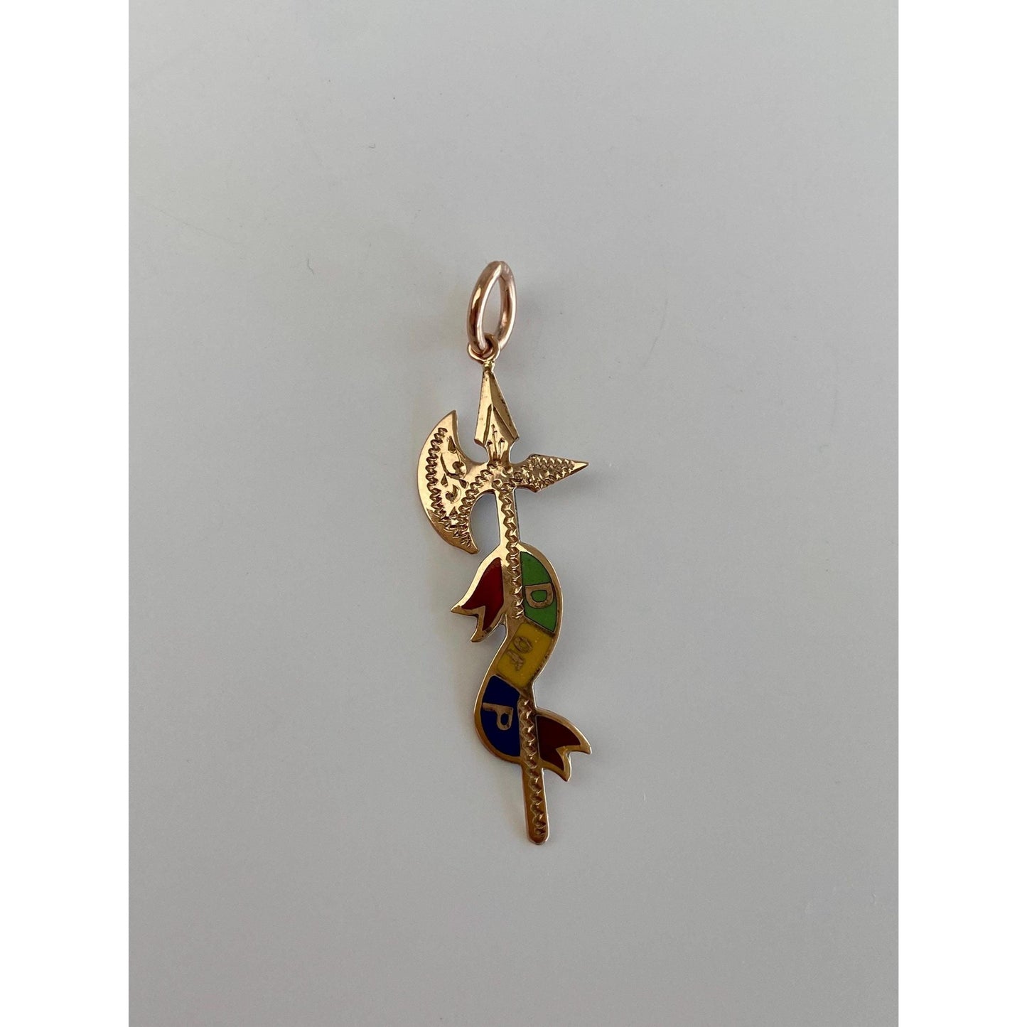 Vintage Solid 8k Rosey Enamel Ax Charm