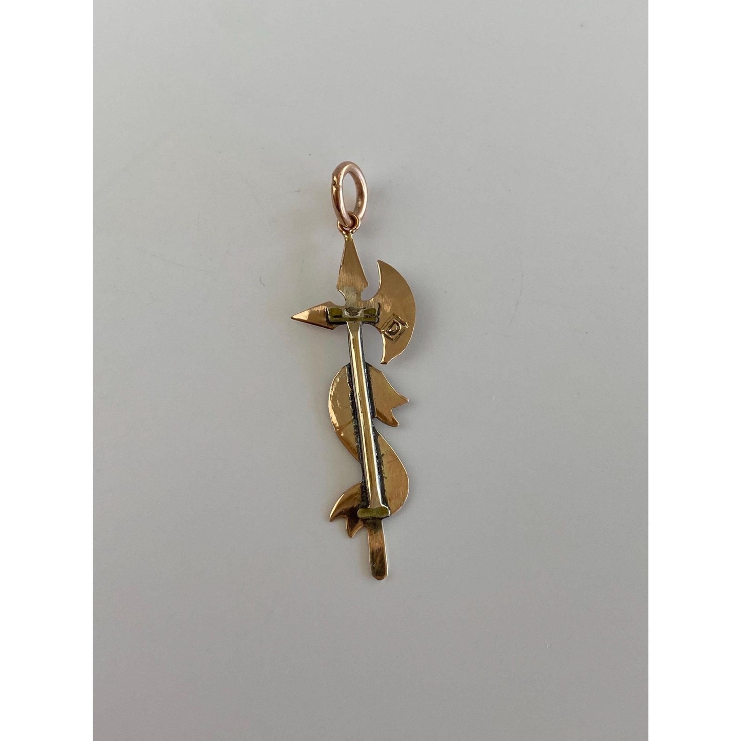 Vintage Solid 8k Rosey Enamel Ax Charm