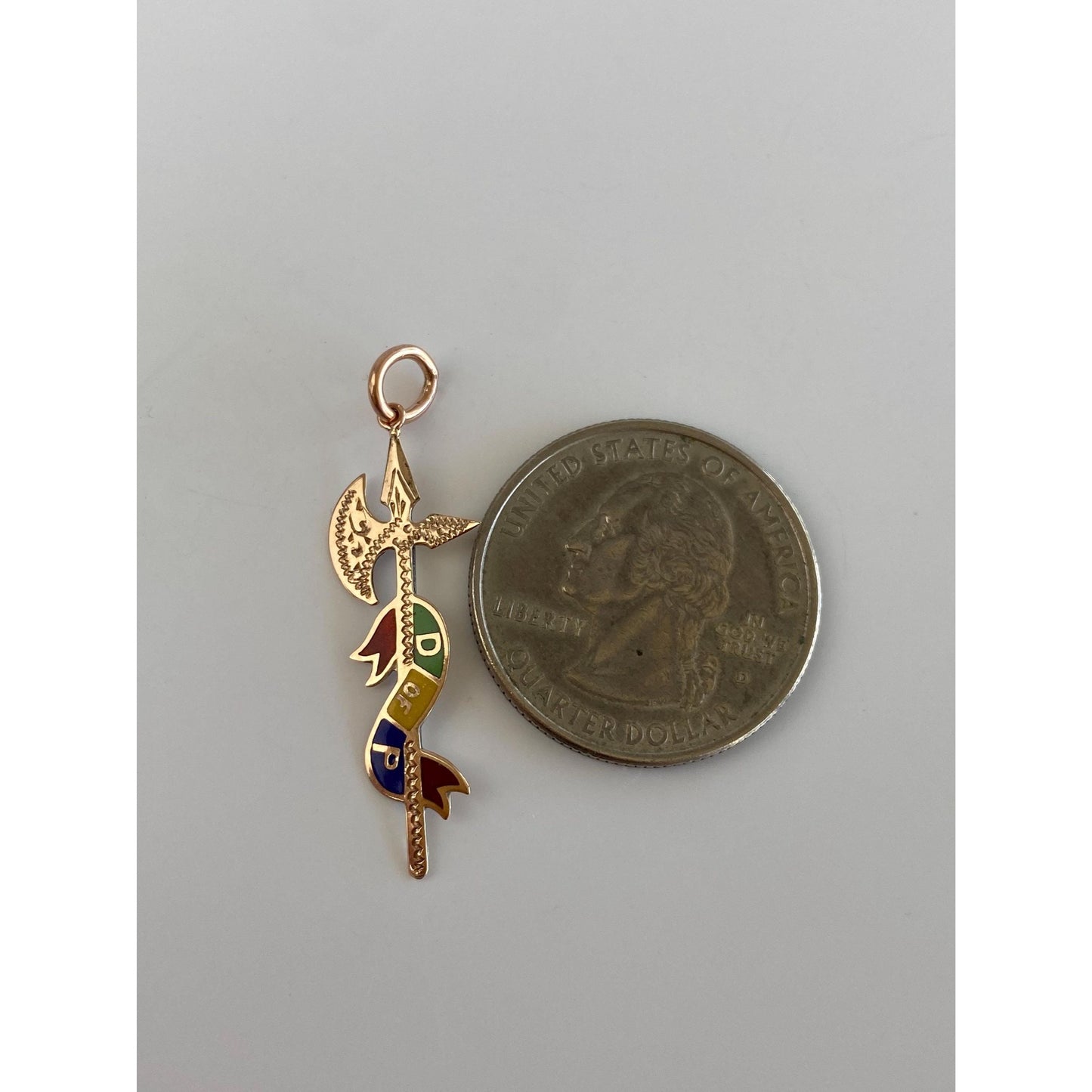 Vintage Solid 8k Rosey Enamel Ax Charm