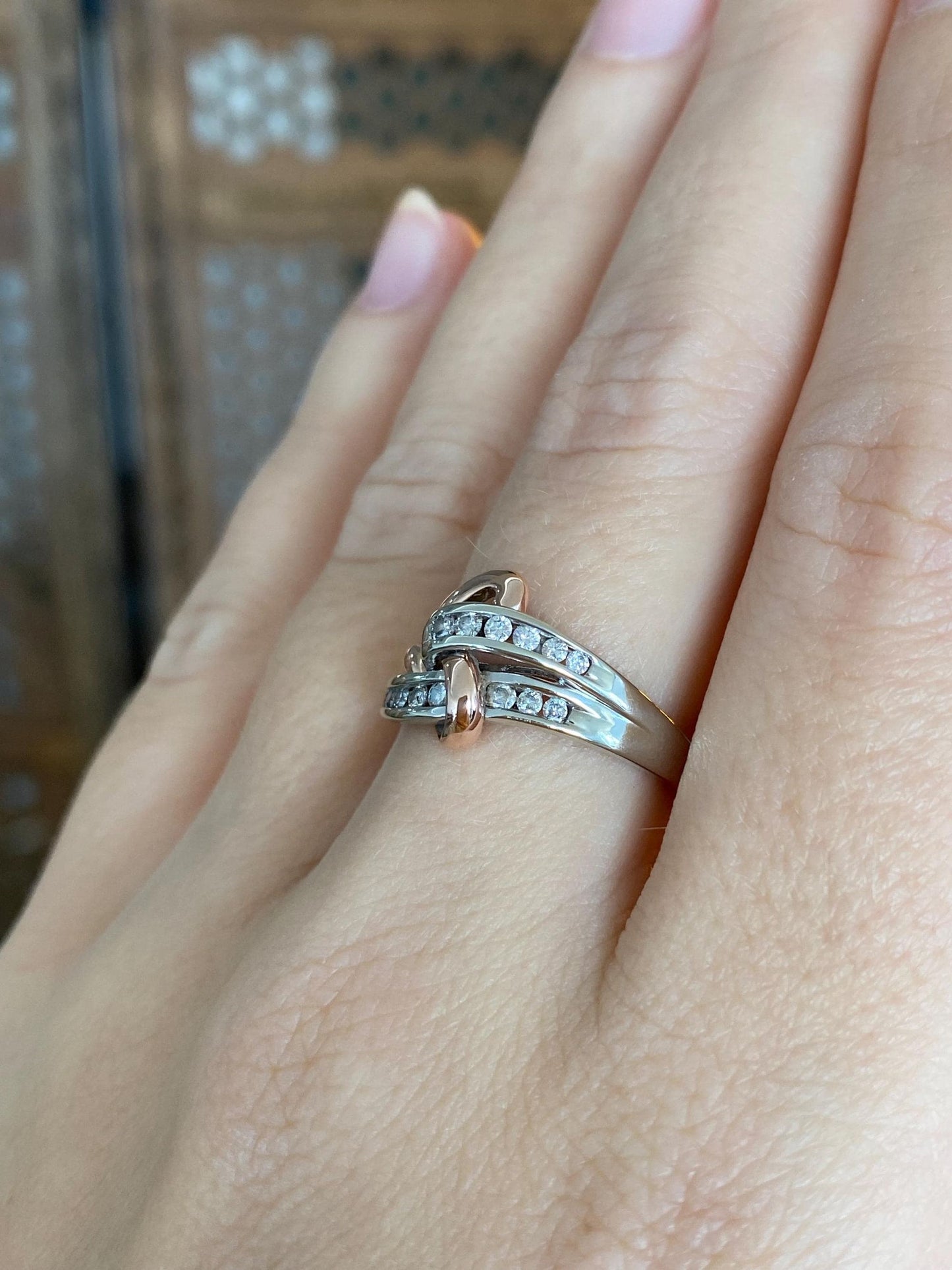 Vintage Solid 10k White & Rose Gold Diamond Heart Ring - Size 6.5