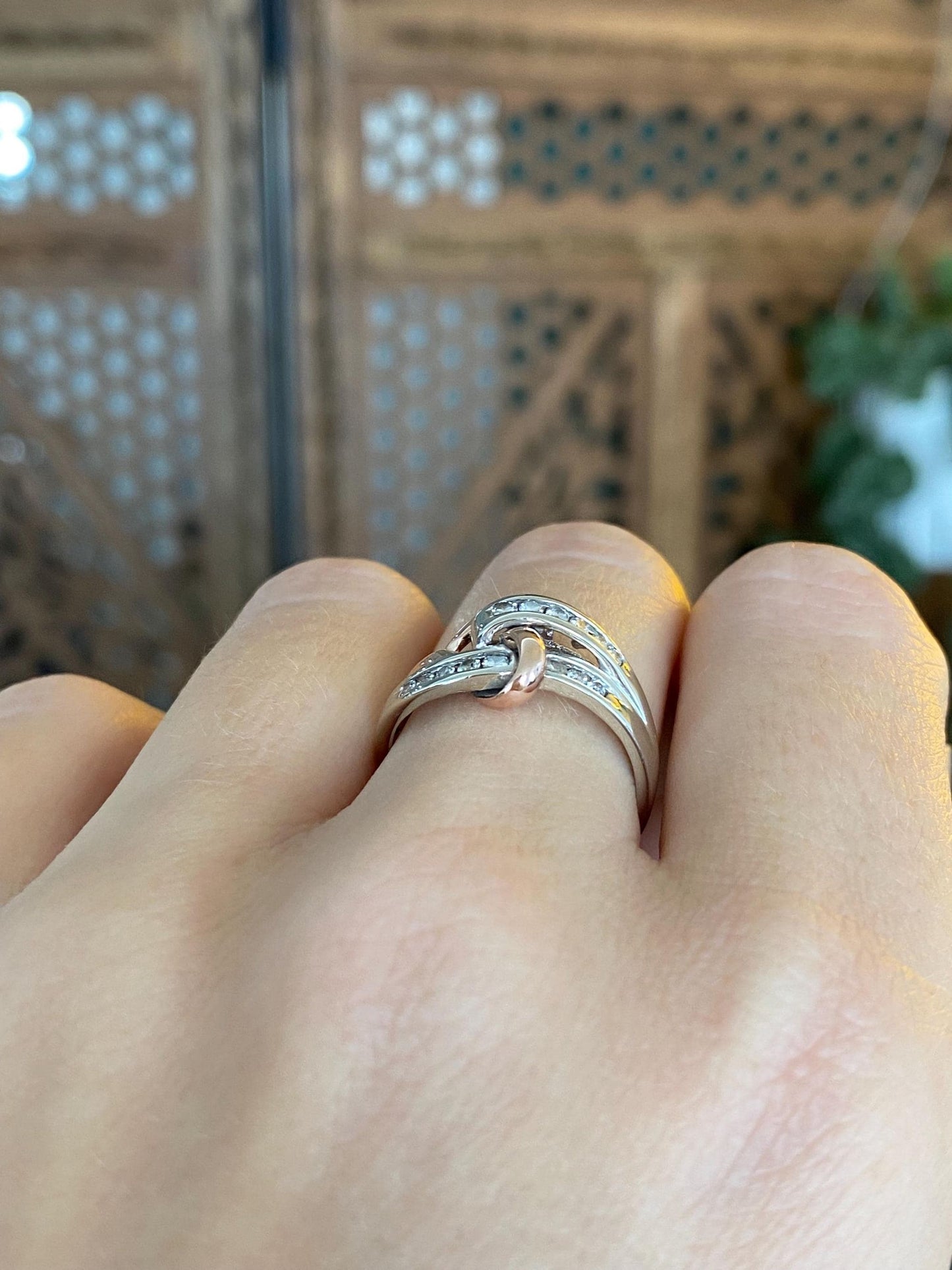 Vintage Solid 10k White & Rose Gold Diamond Heart Ring - Size 6.5