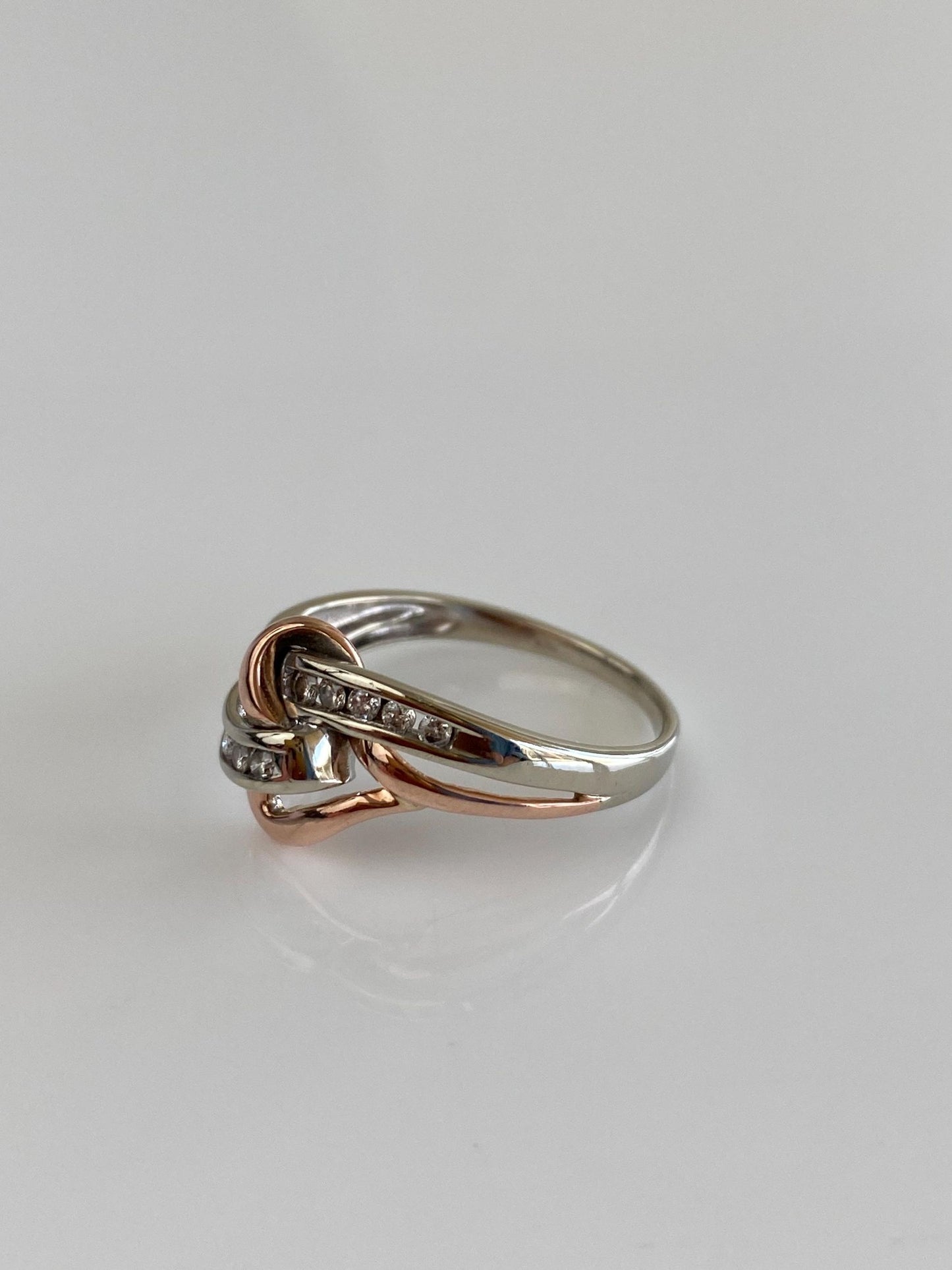 Vintage Solid 10k White & Rose Gold Diamond Heart Ring - Size 6.5