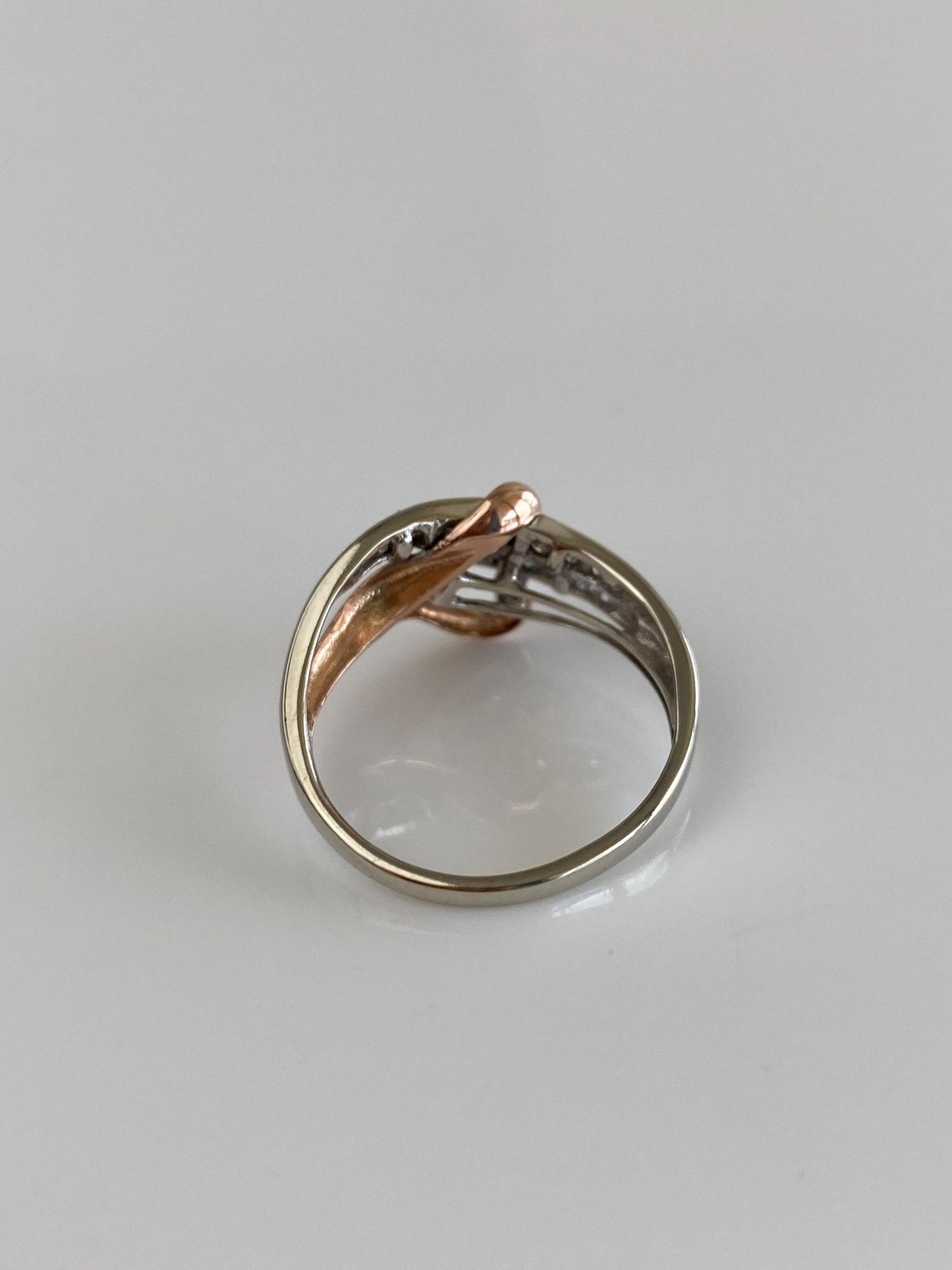 Vintage Solid 10k White & Rose Gold Diamond Heart Ring - Size 6.5
