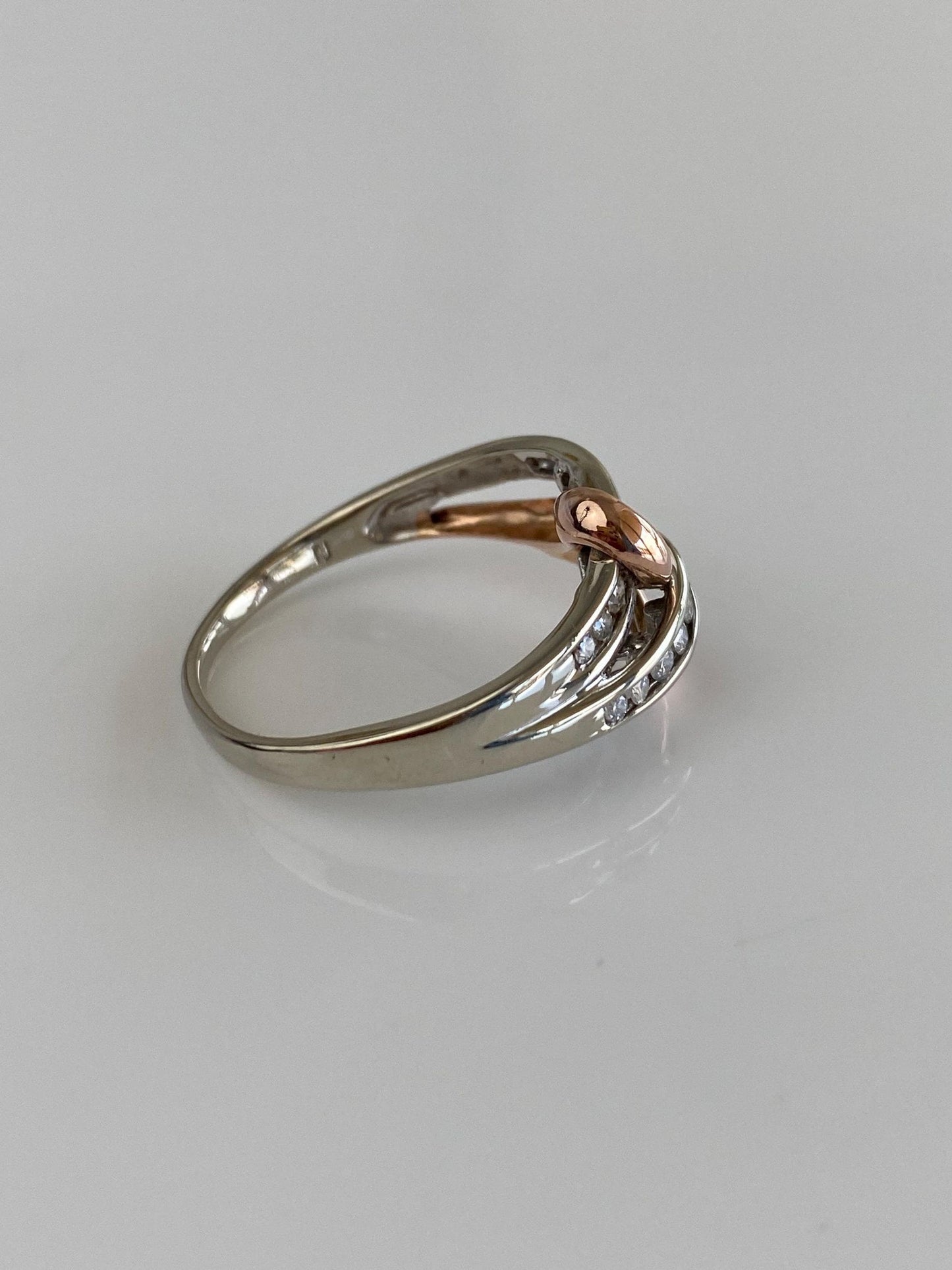 Vintage Solid 10k White & Rose Gold Diamond Heart Ring - Size 6.5