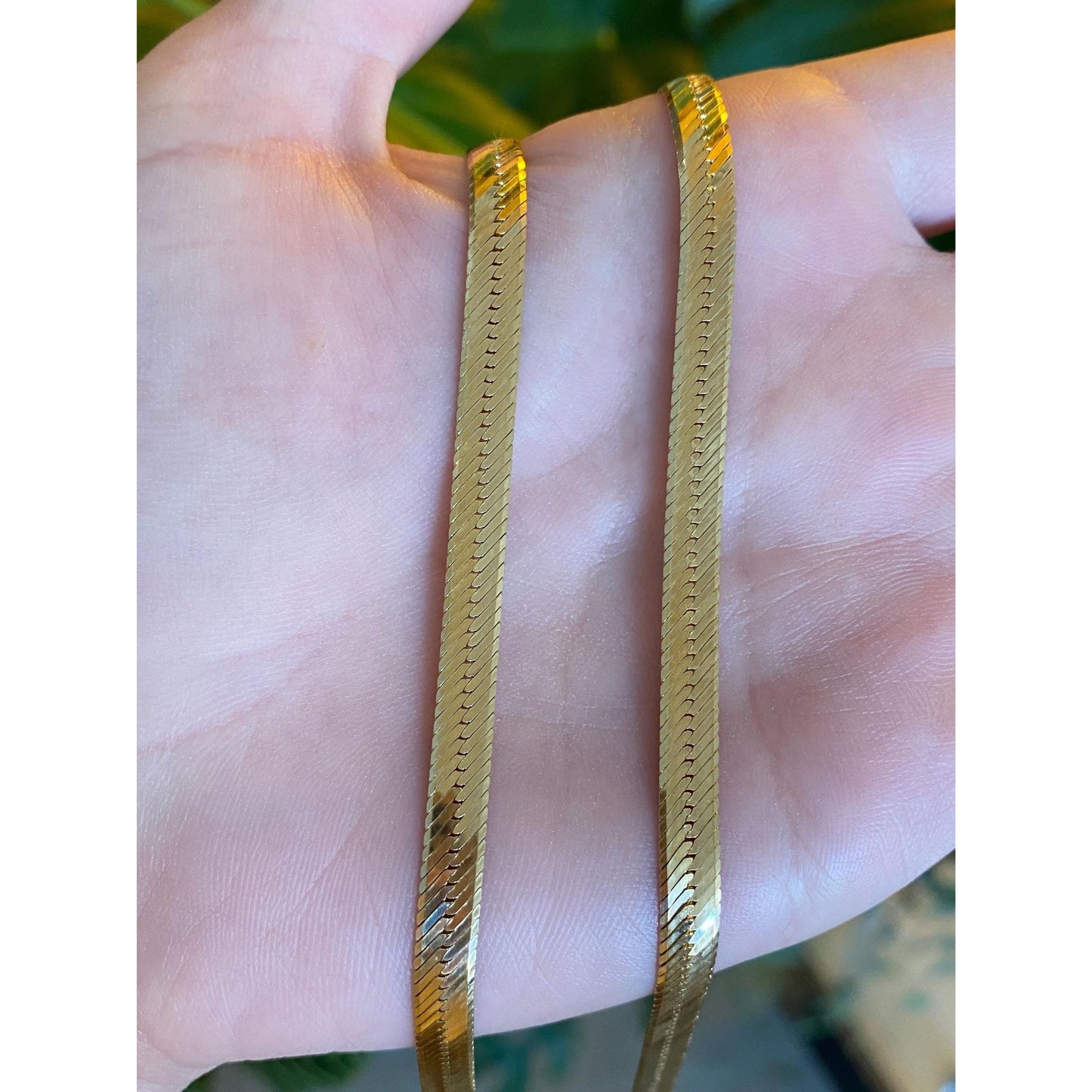 Vintage Solid 14k Yellow Gold Long Herringbone Chain Necklace - 24 inches