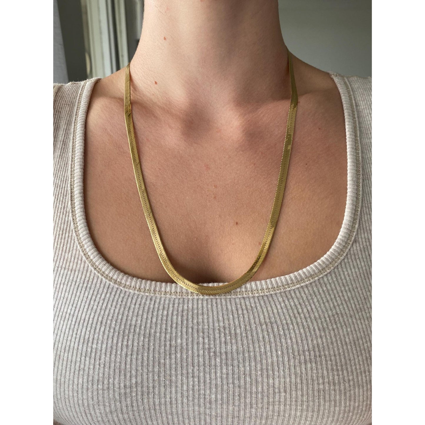 Vintage Solid 14k Yellow Gold Long Herringbone Chain Necklace - 24 inches