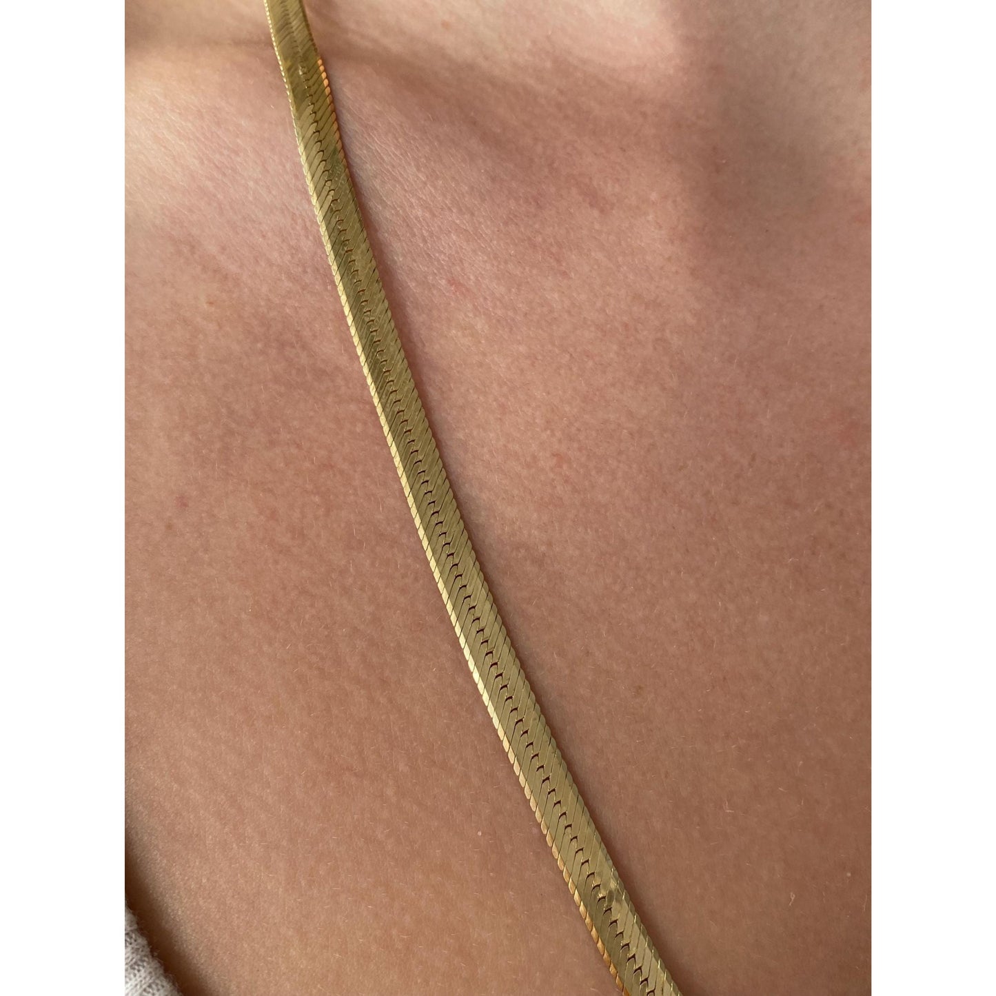 Vintage Solid 14k Yellow Gold Long Herringbone Chain Necklace - 24 inches