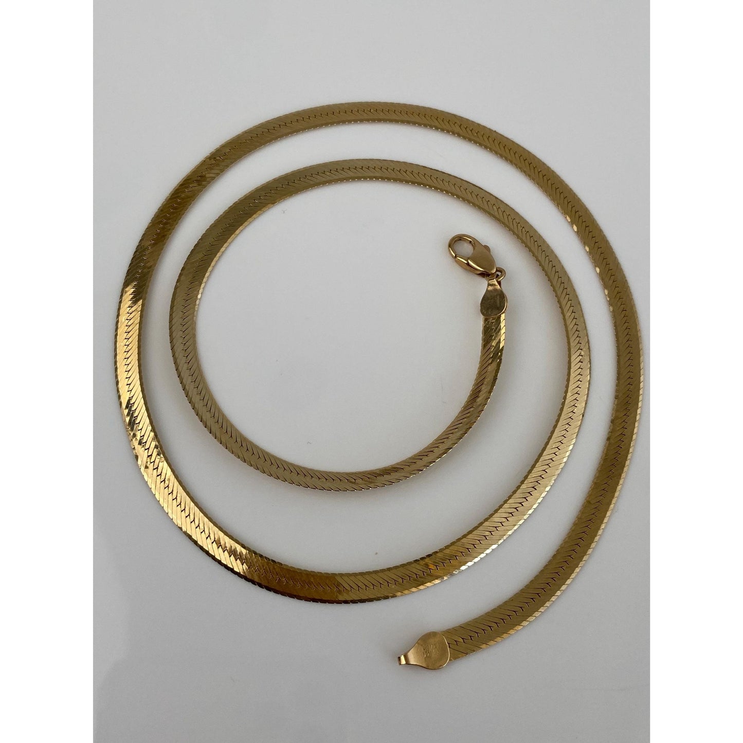 Vintage Solid 14k Yellow Gold Long Herringbone Chain Necklace - 24 inches