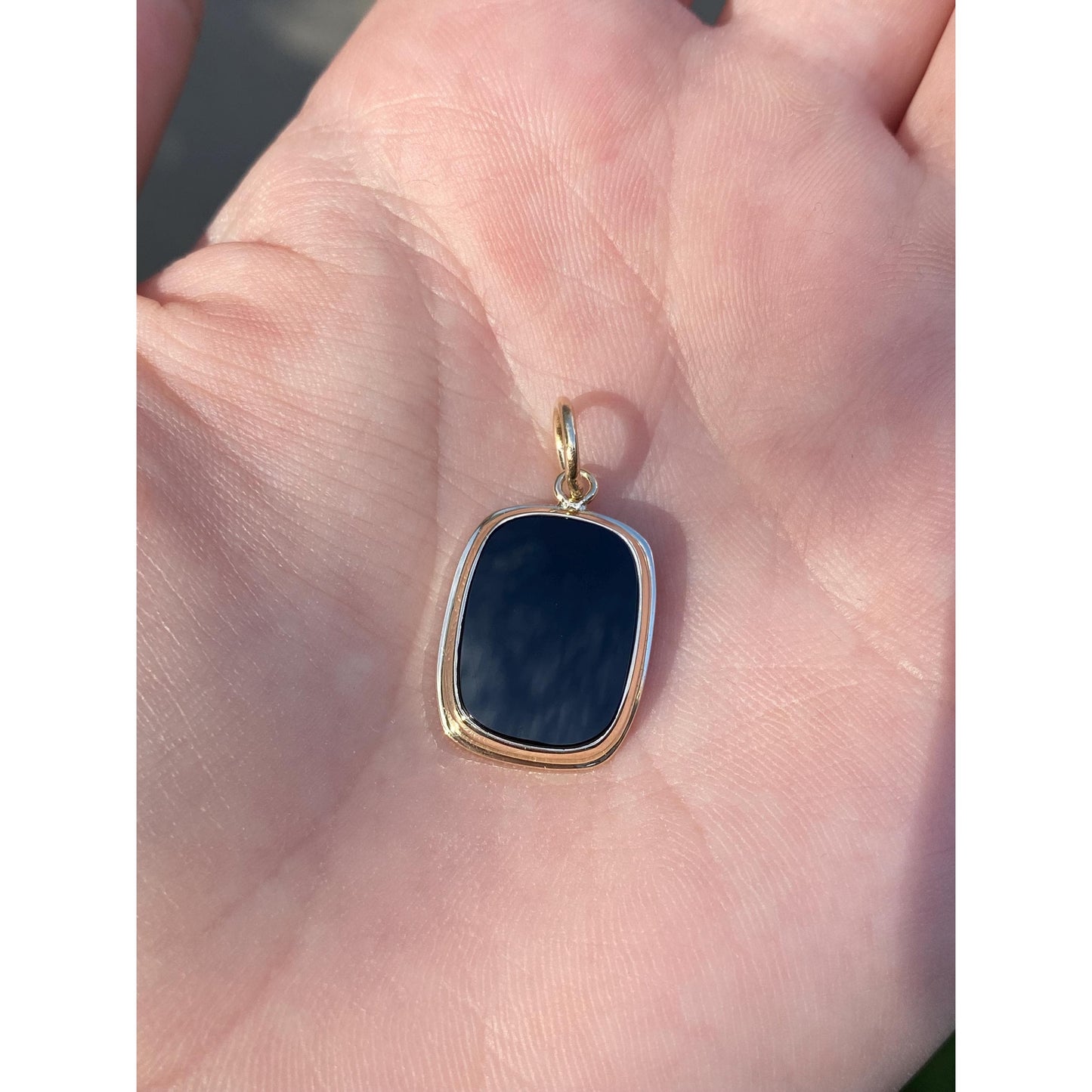 Vintage Solid 14k Yellow Gold Onyx Cufflink Conversion Charm