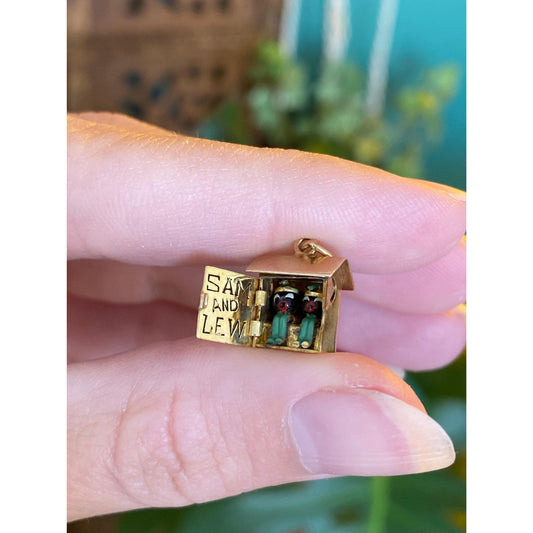 Vintage Solid 14k Yellow Gold Articulated Sam & Lew Outhouse Charm