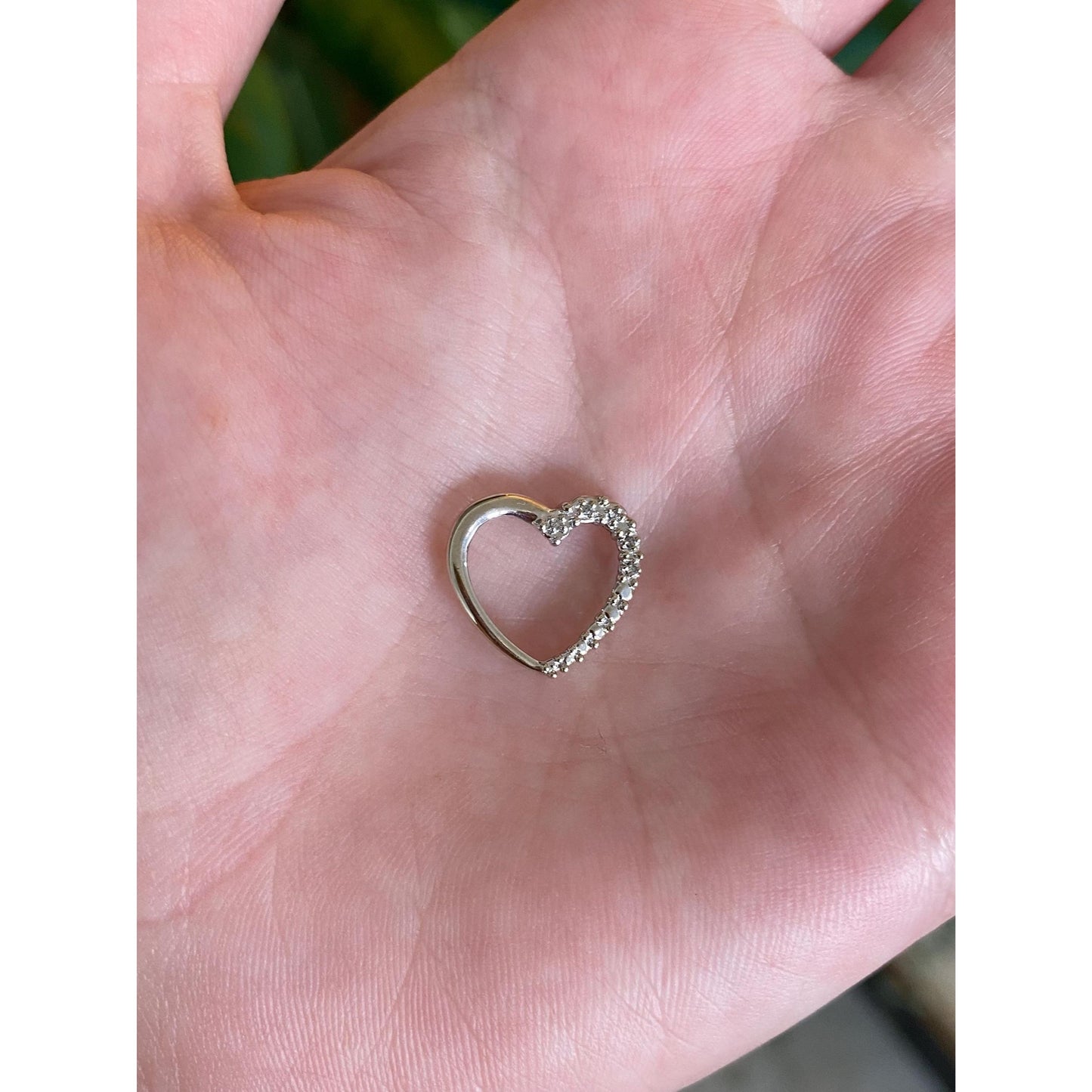 Vintage Solid 10k White Gold Diamond Heart Slide Charm