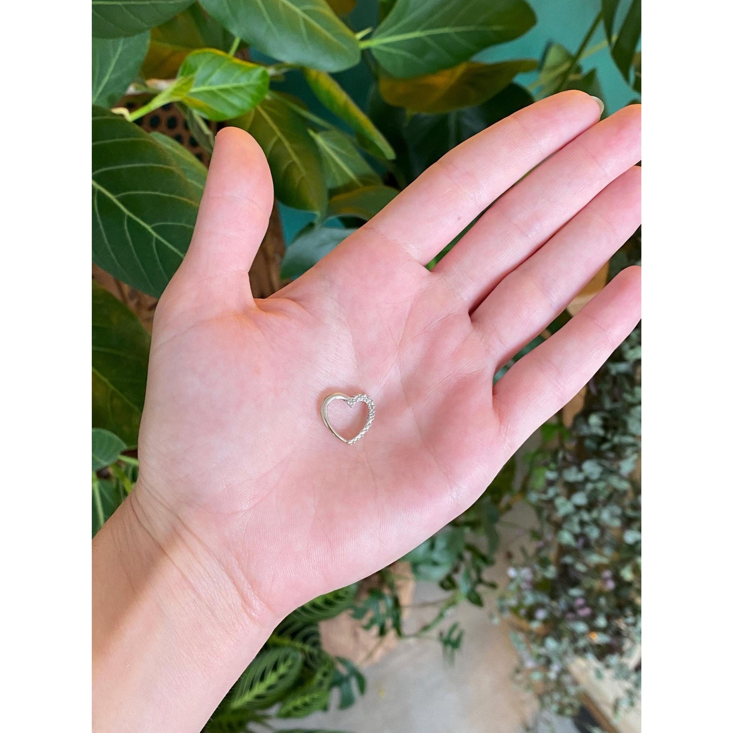 Vintage Solid 10k White Gold Diamond Heart Slide Charm