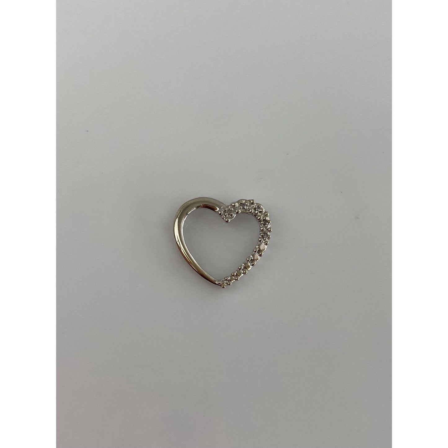 Vintage Solid 10k White Gold Diamond Heart Slide Charm