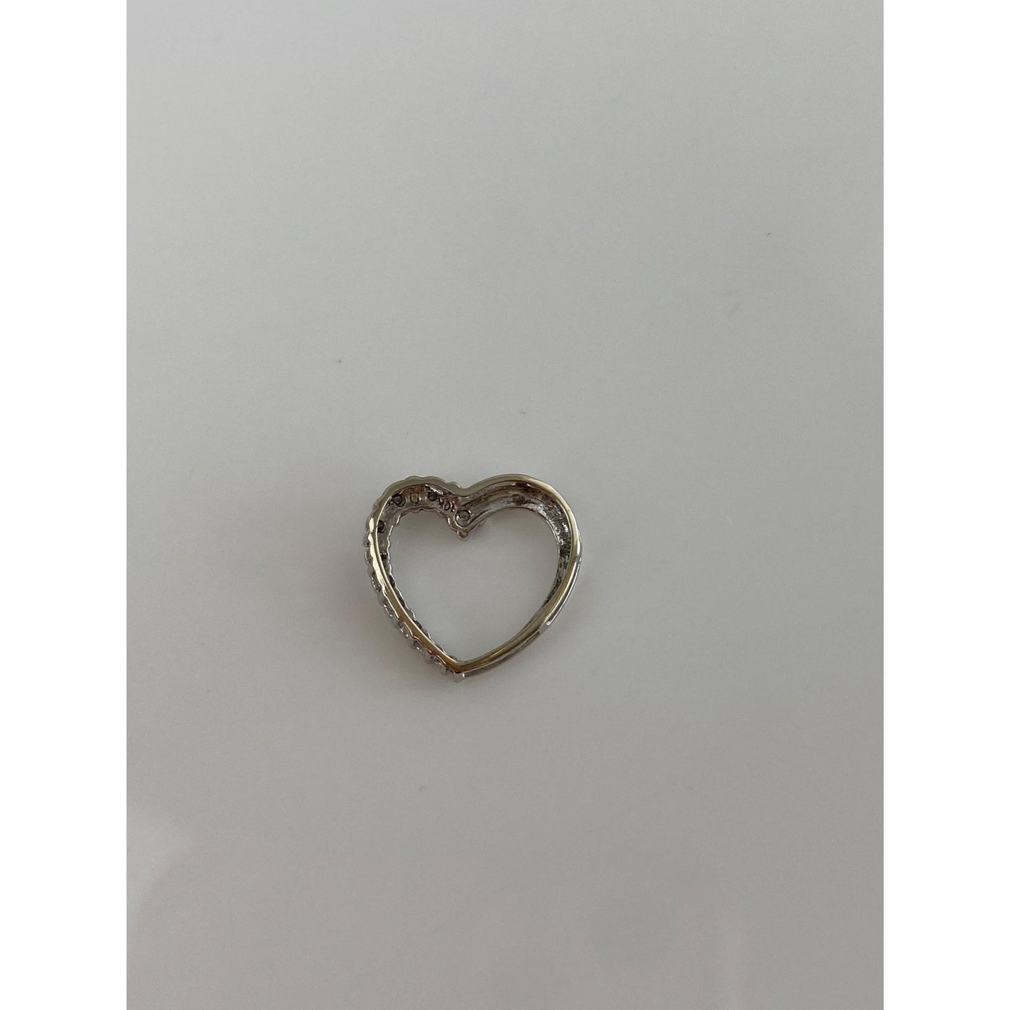 Vintage Solid 10k White Gold Diamond Heart Slide Charm