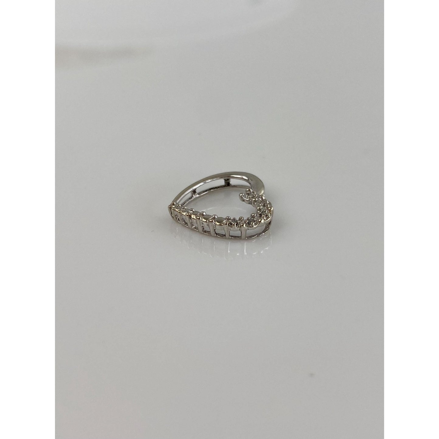 Vintage Solid 10k White Gold Diamond Heart Slide Charm