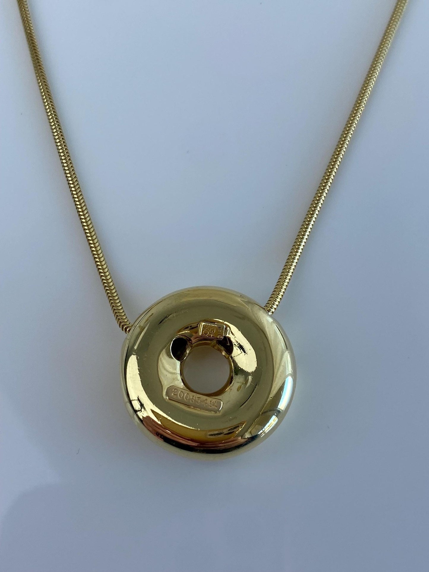 Vintage Solid 18k Yellow Gold Diamond Stars Donut Charm Snake Chain Necklace - 19 inches