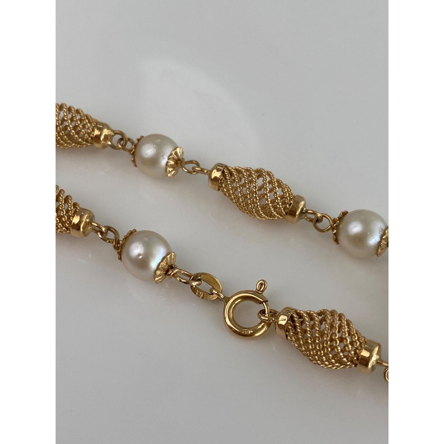 Vintage Solid 18k Yellow Gold Pearl Rope Twist Link Bracelet - 7.5 inches