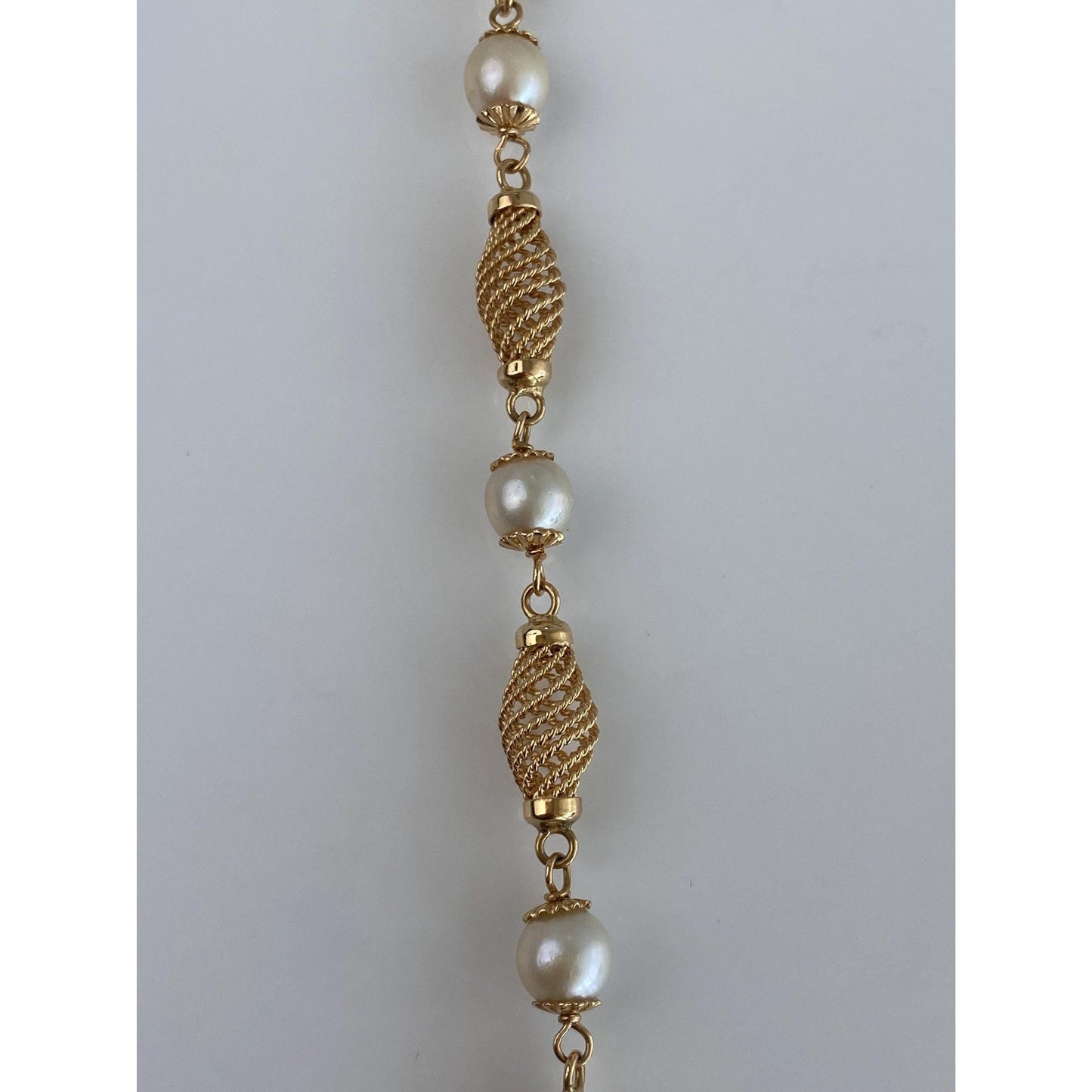 Vintage Solid 18k Yellow Gold Pearl Rope Twist Link Bracelet - 7.5 inches