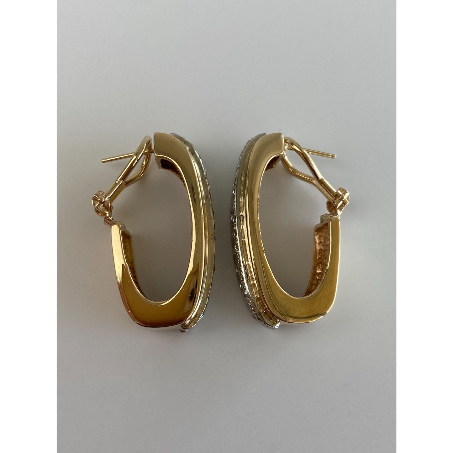 Vintage Solid 14k Yellow Gold Large Diamond Drop Hoop Earrings