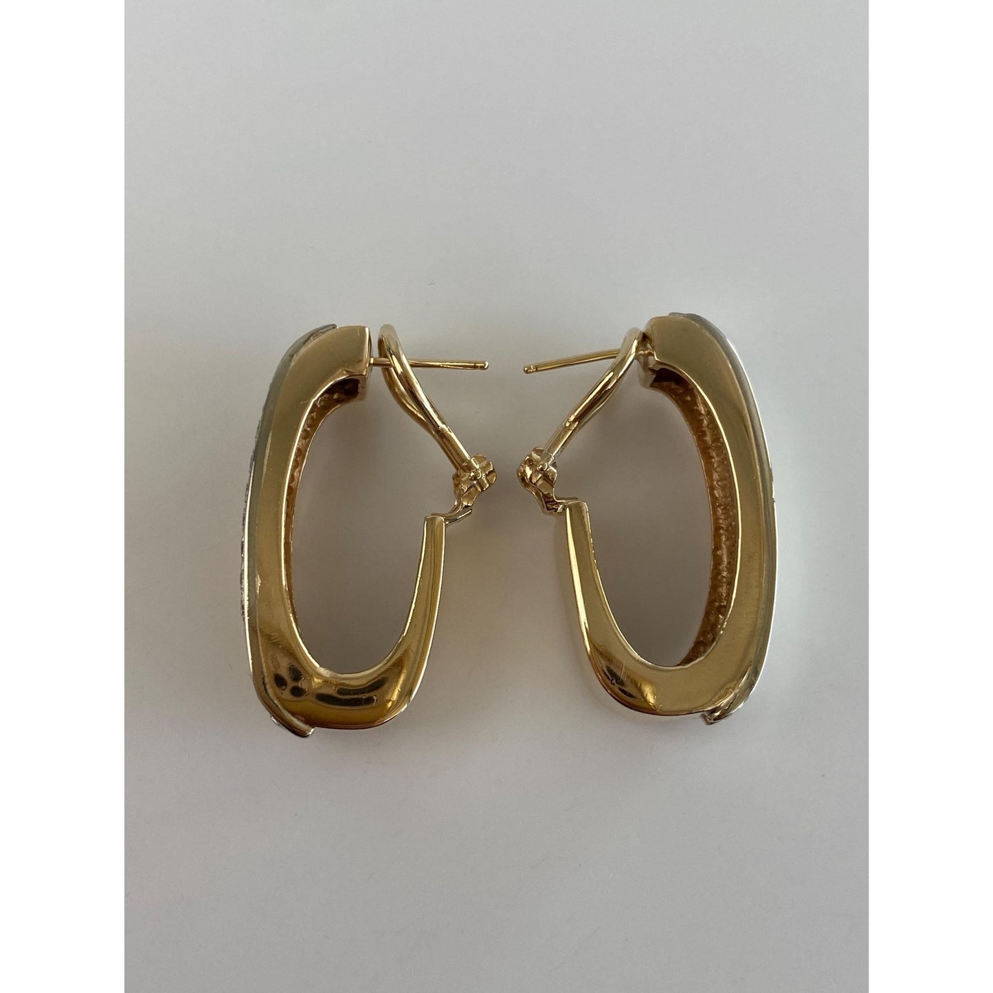 Vintage Solid 14k Yellow Gold Large Diamond Drop Hoop Earrings