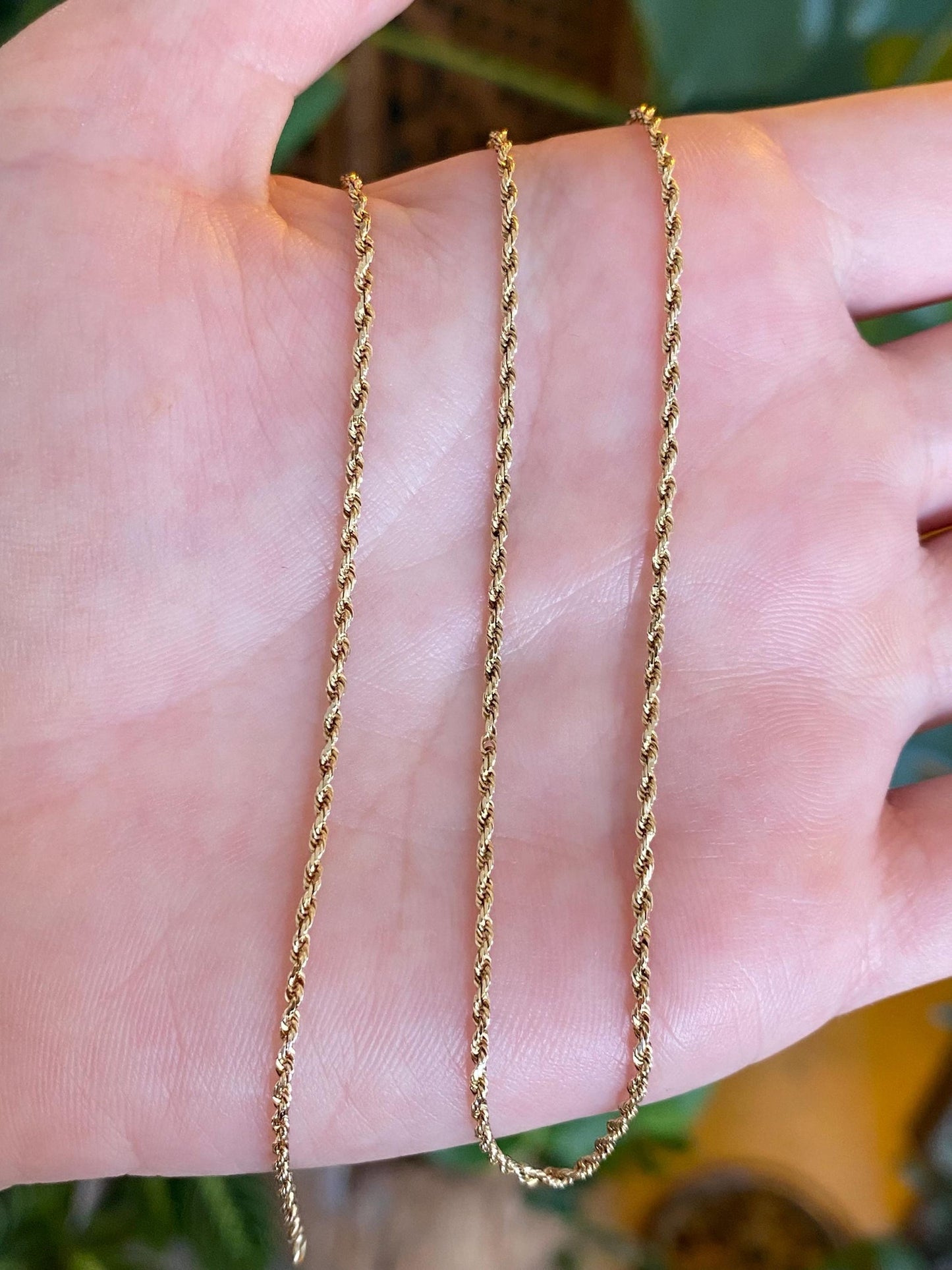 Vintage Solid 14k Yellow Gold Slim Rope Chain Necklace - 18.25 inches