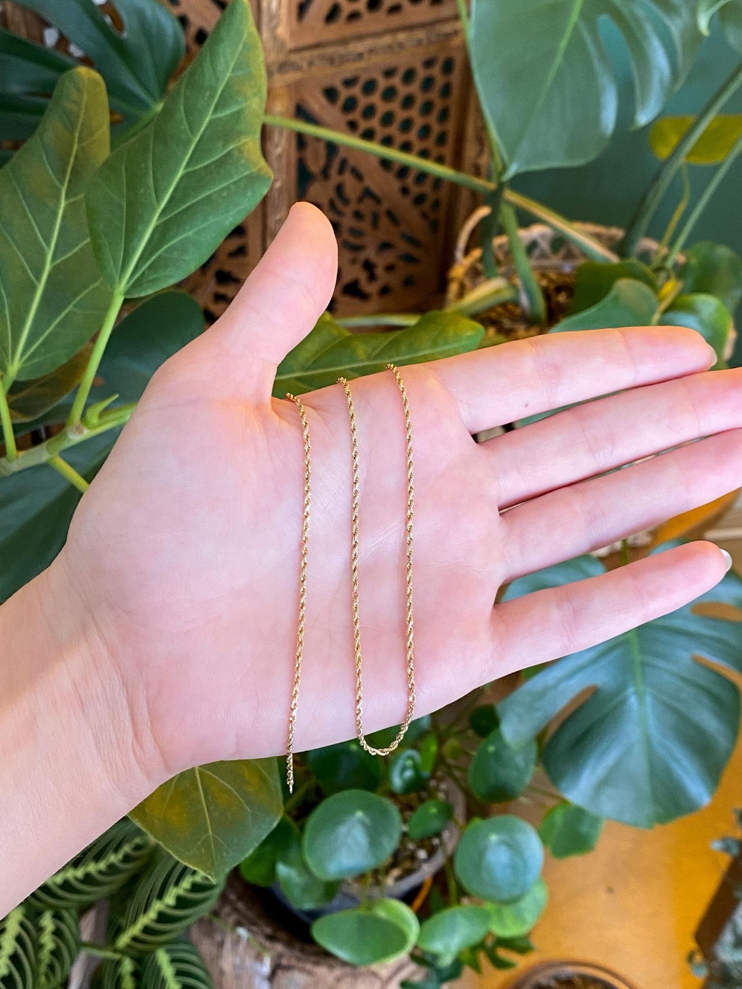 Vintage Solid 14k Yellow Gold Slim Rope Chain Necklace - 18.25 inches