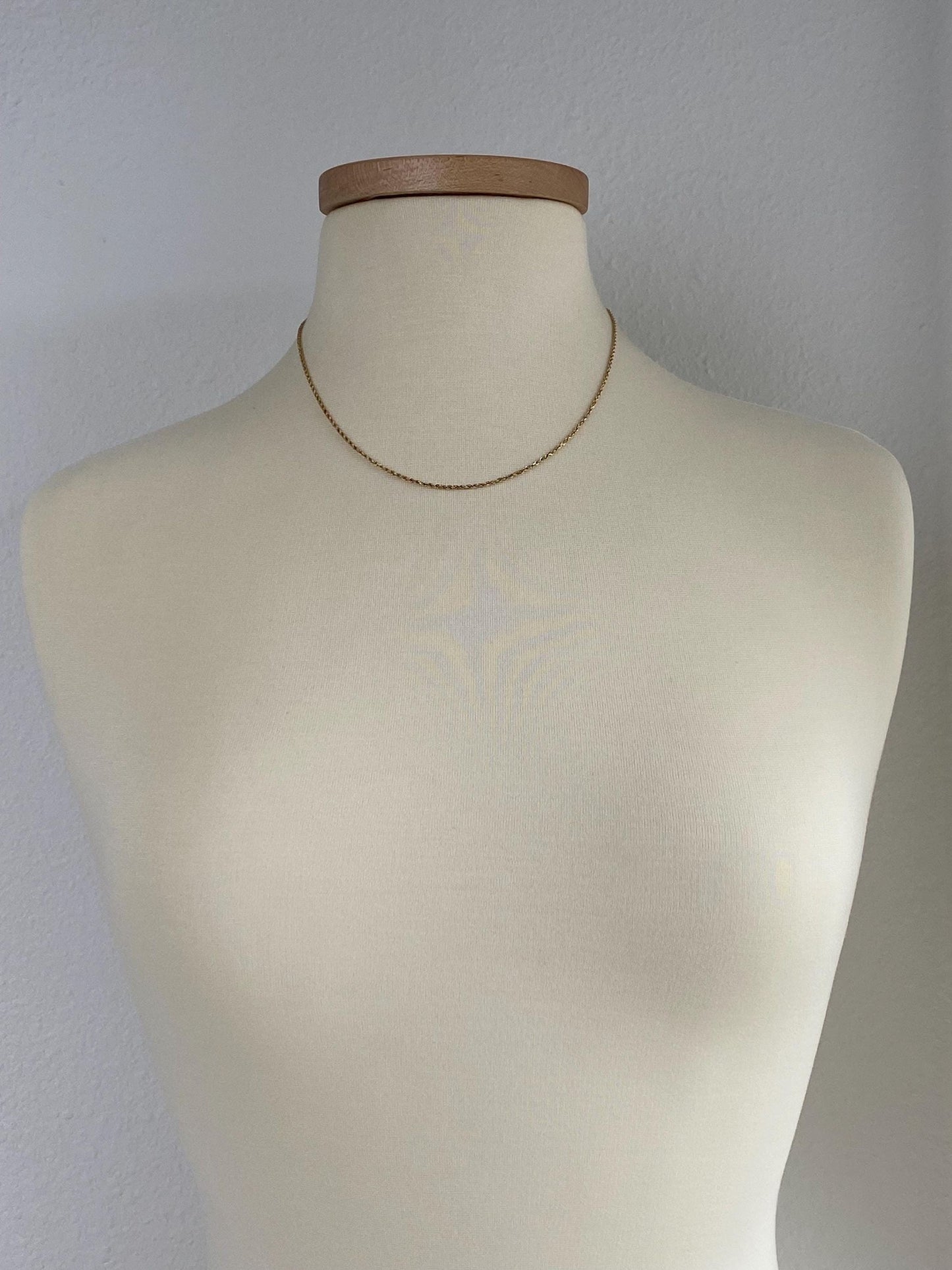 Vintage Solid 14k Yellow Gold Slim Rope Chain Necklace - 18.25 inches