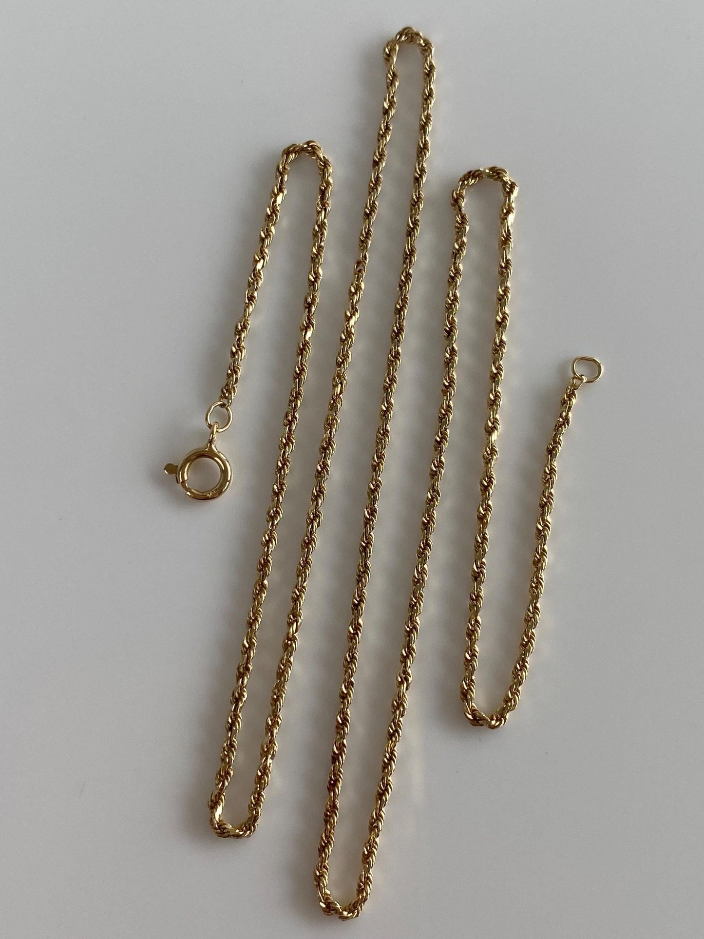Vintage Solid 14k Yellow Gold Slim Rope Chain Necklace - 18.25 inches