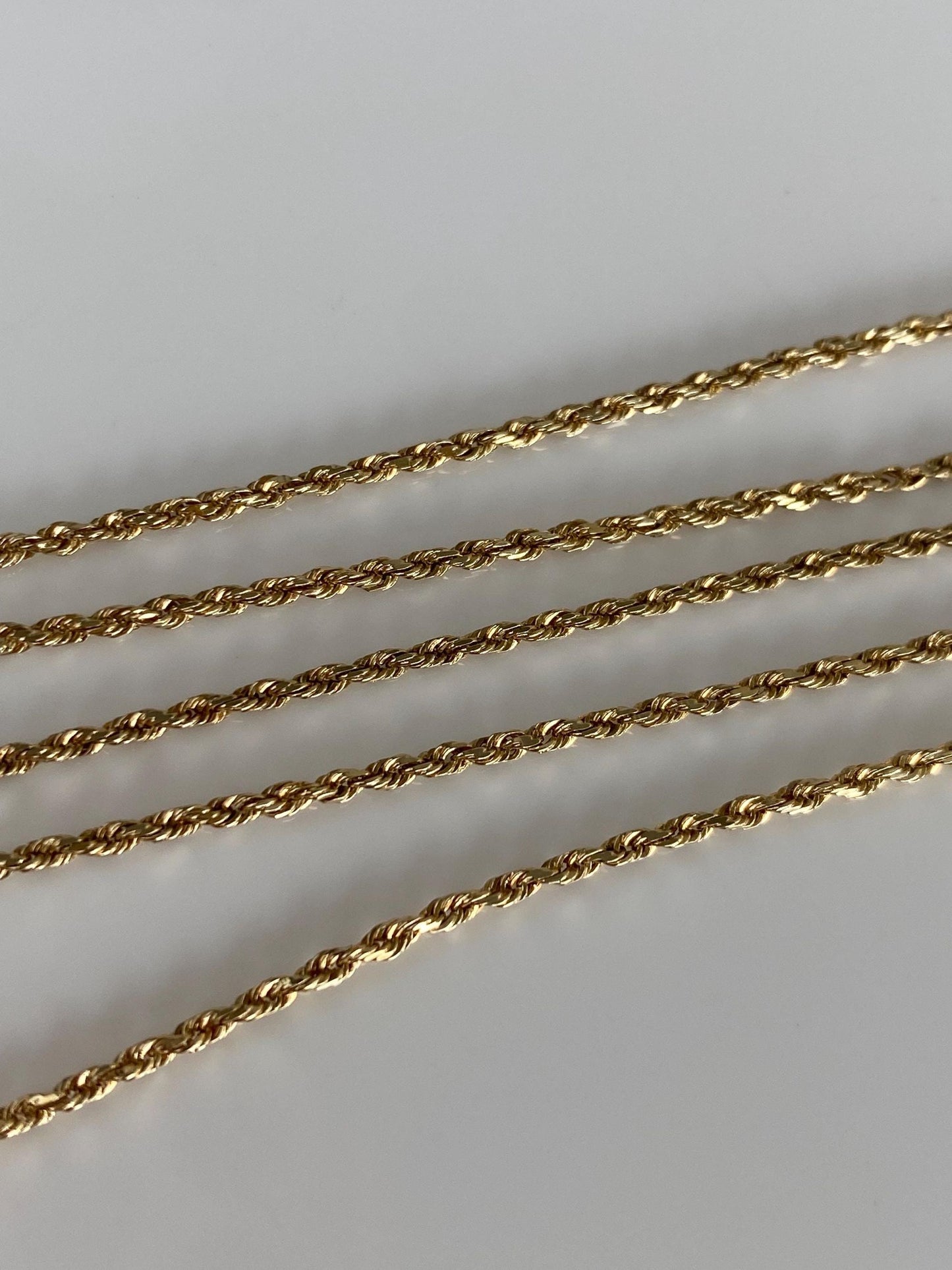 Vintage Solid 14k Yellow Gold Slim Rope Chain Necklace - 18.25 inches