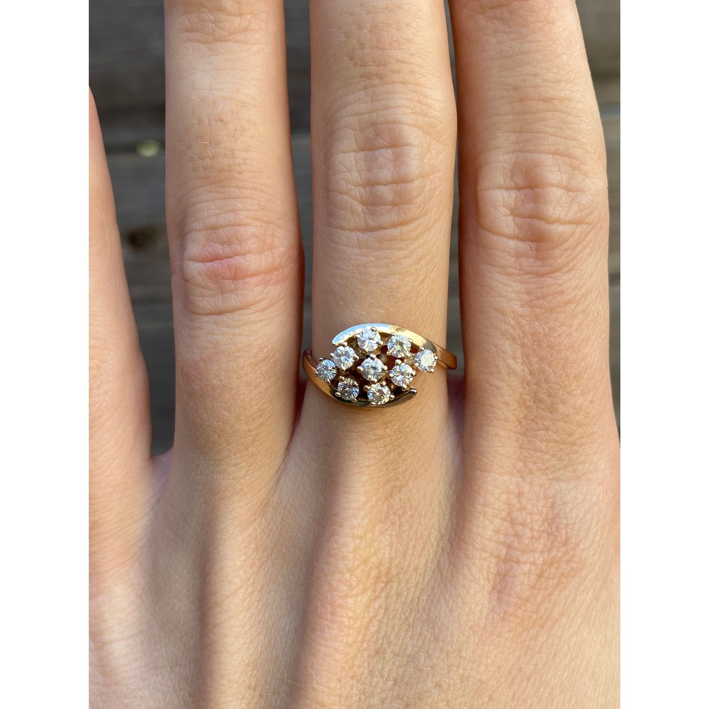 Vintage Solid 14k Yellow Gold Cubic Zirconia Cluster Ring - Size 6.75