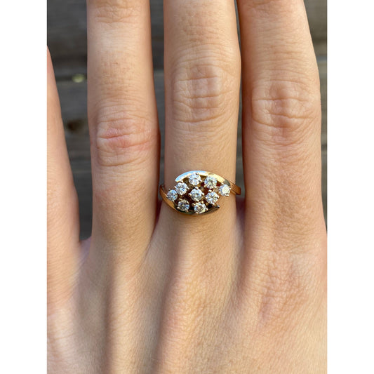 Vintage Solid 14k Yellow Gold Cubic Zirconia Cluster Ring - Size 6.75